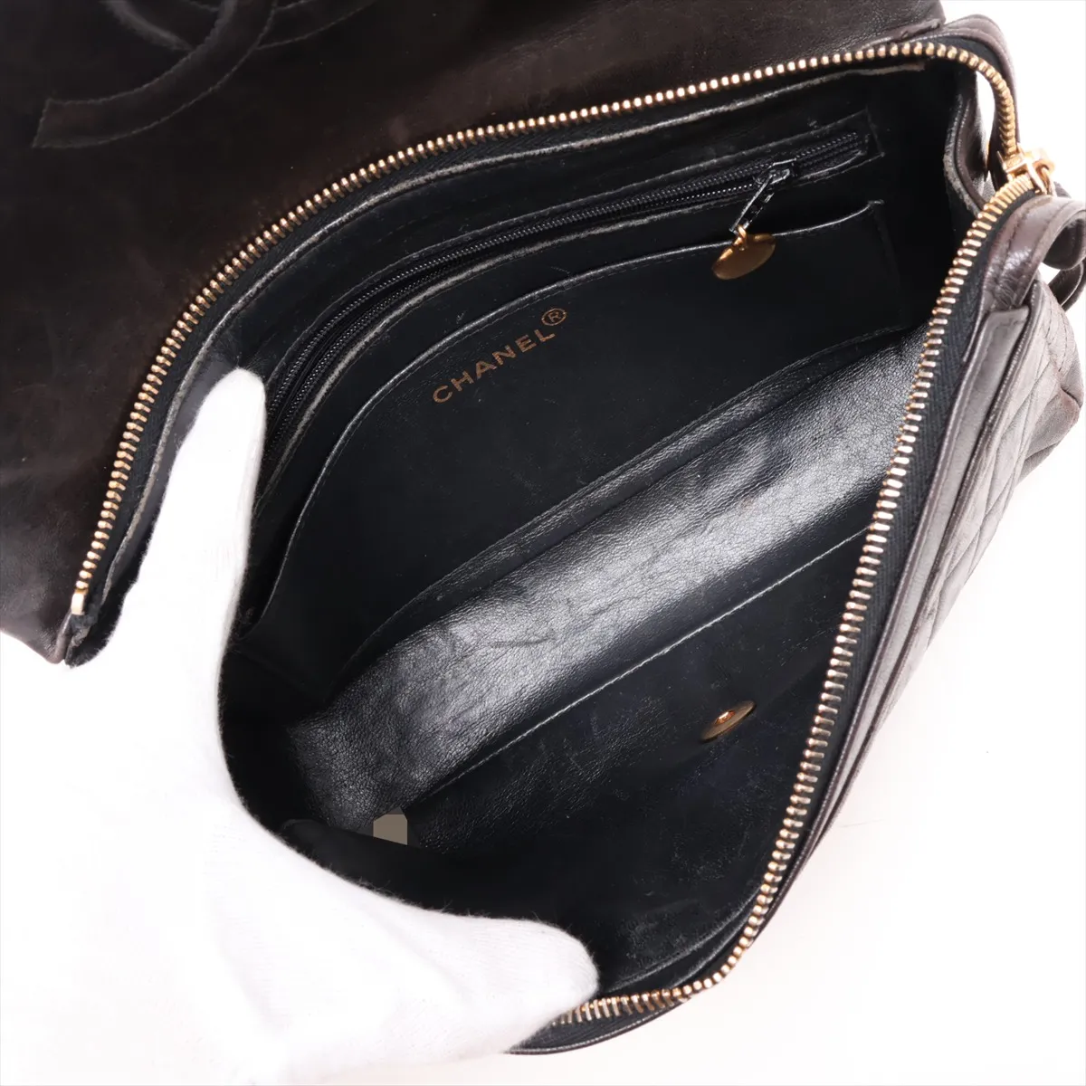 Matelassé Lambskin Chain Backpack, Black with Gold Hardware, 3961082, Series 3 — view 7