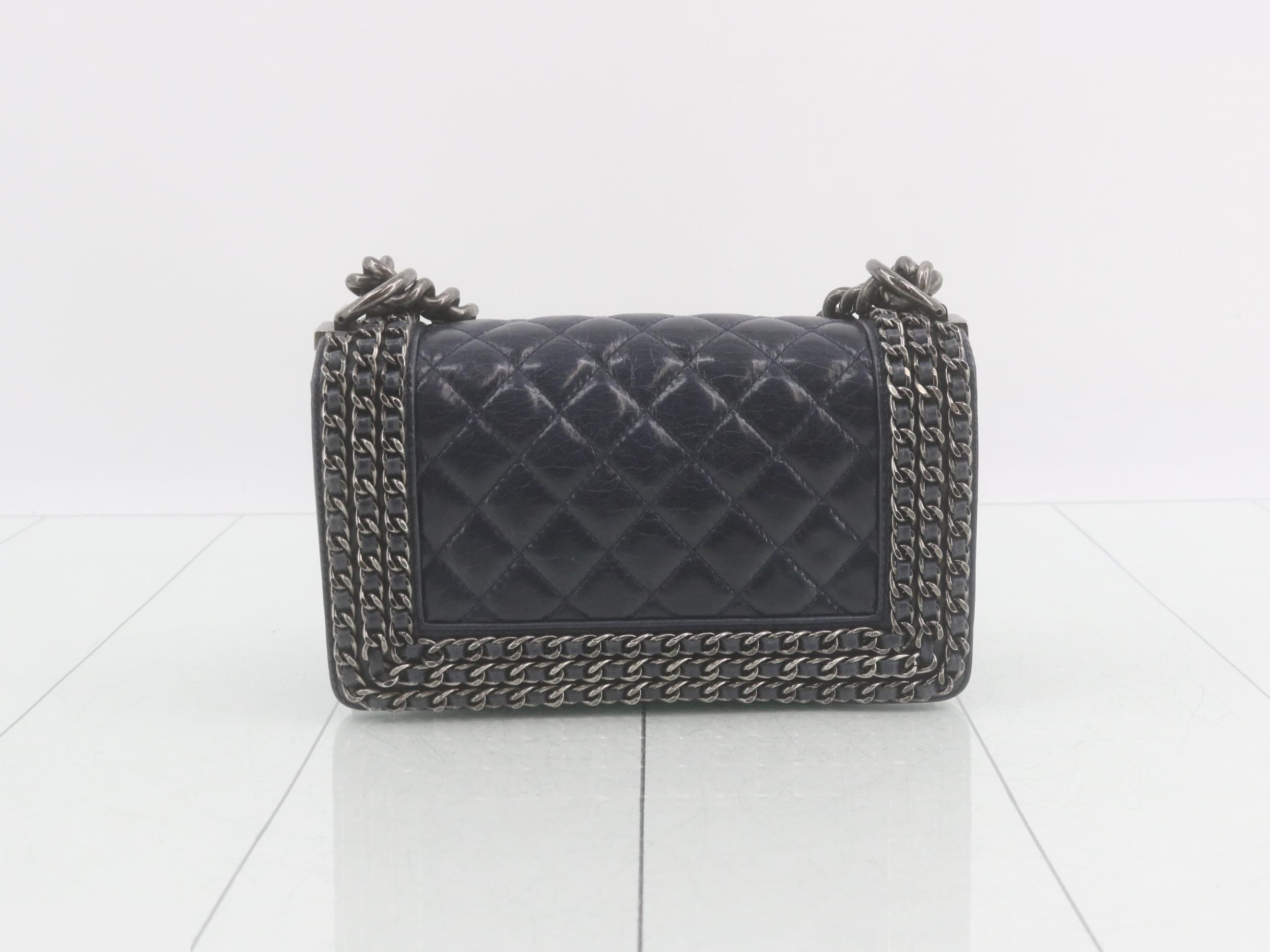 Boy Chanel Leather Coco Mark Chain Shoulder Bag — view 2