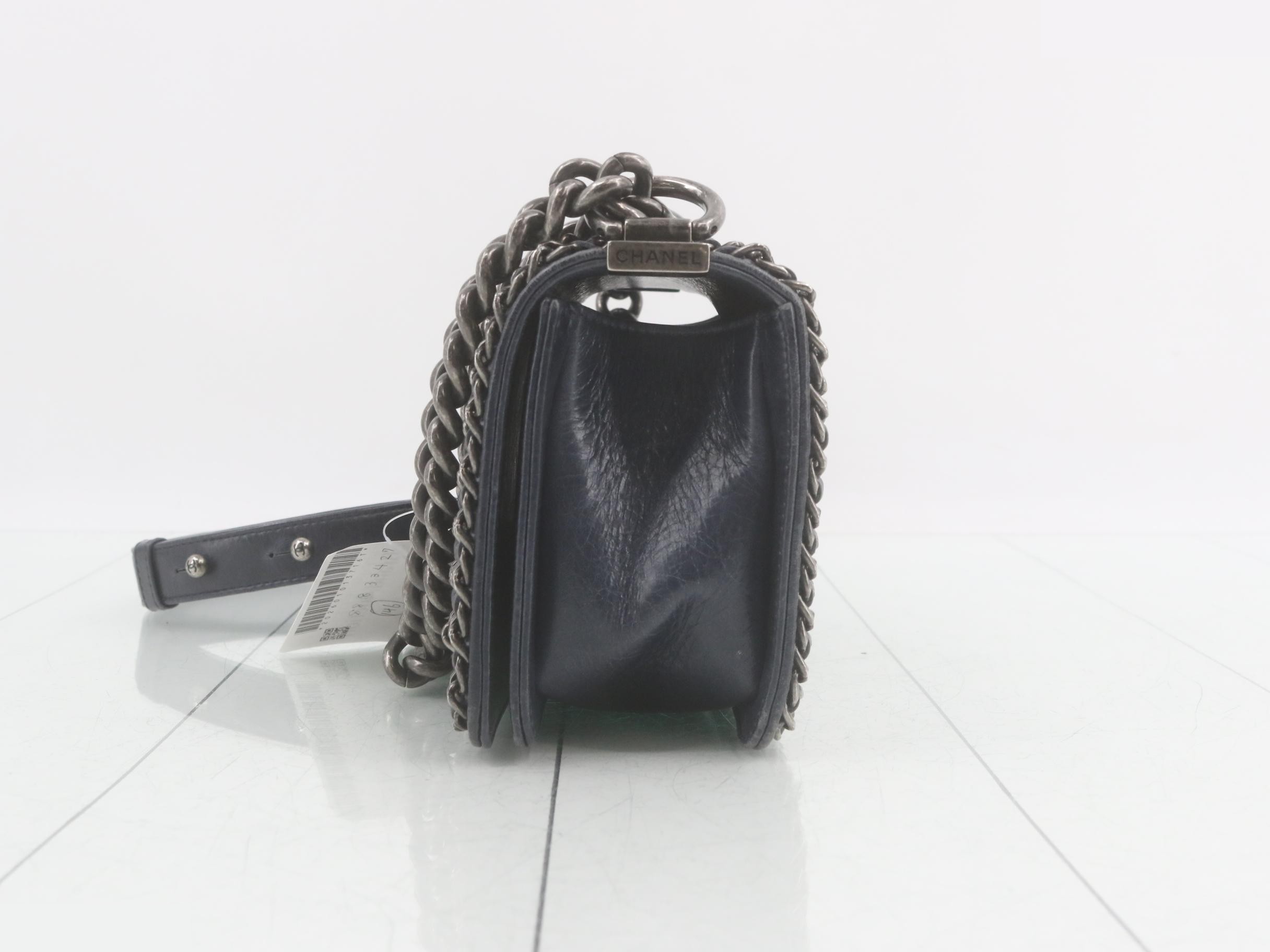 Boy Chanel Leather Coco Mark Chain Shoulder Bag — view 3