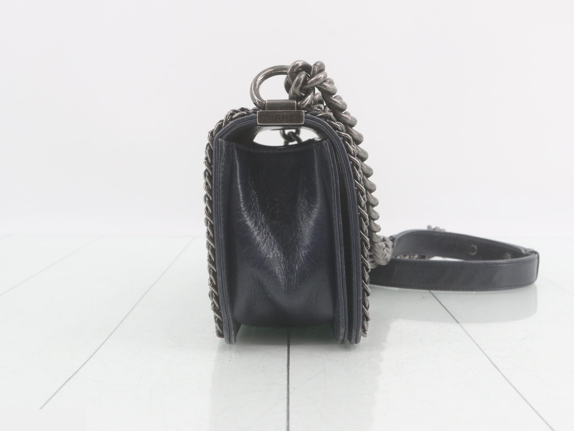 Boy Chanel Leather Coco Mark Chain Shoulder Bag — view 4