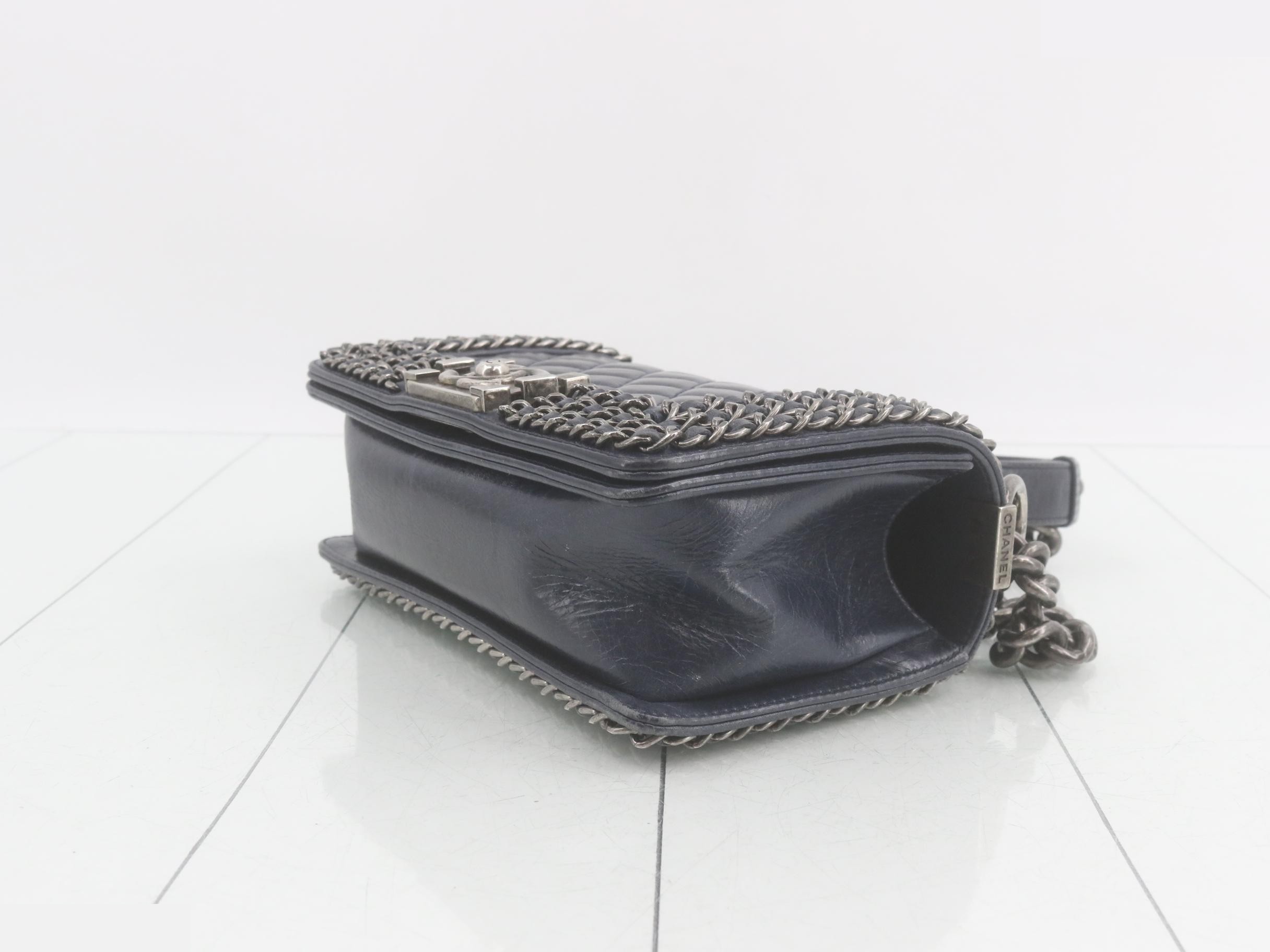 Boy Chanel Leather Coco Mark Chain Shoulder Bag — view 6