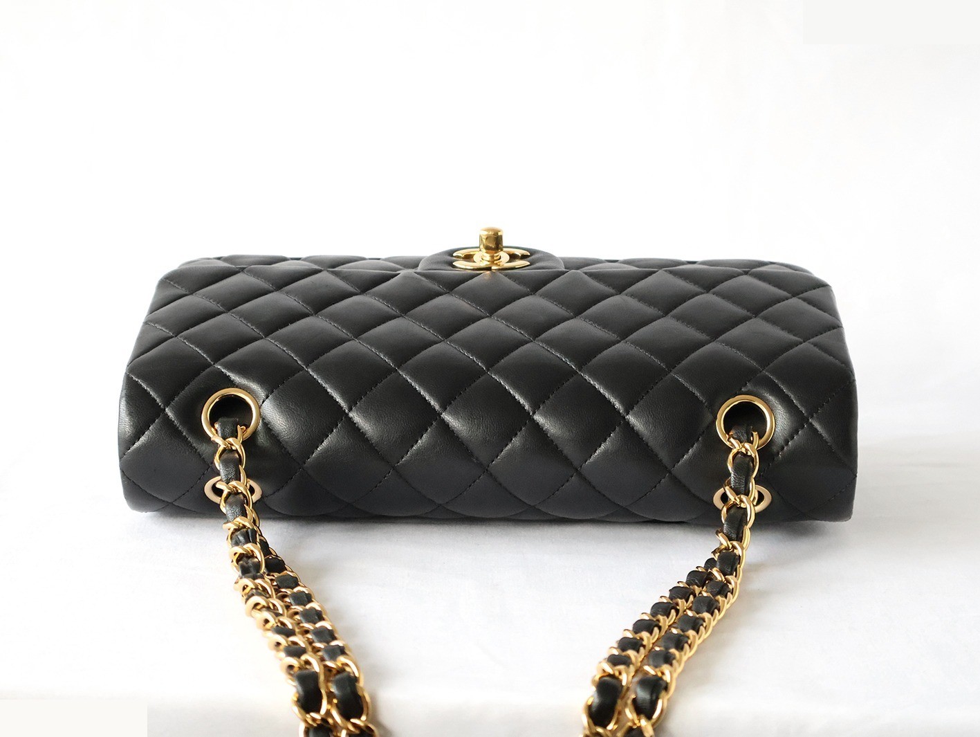 Matelassé 25 Lambskin Double Flap Double Chain Shoulder Bag, Black — view 7