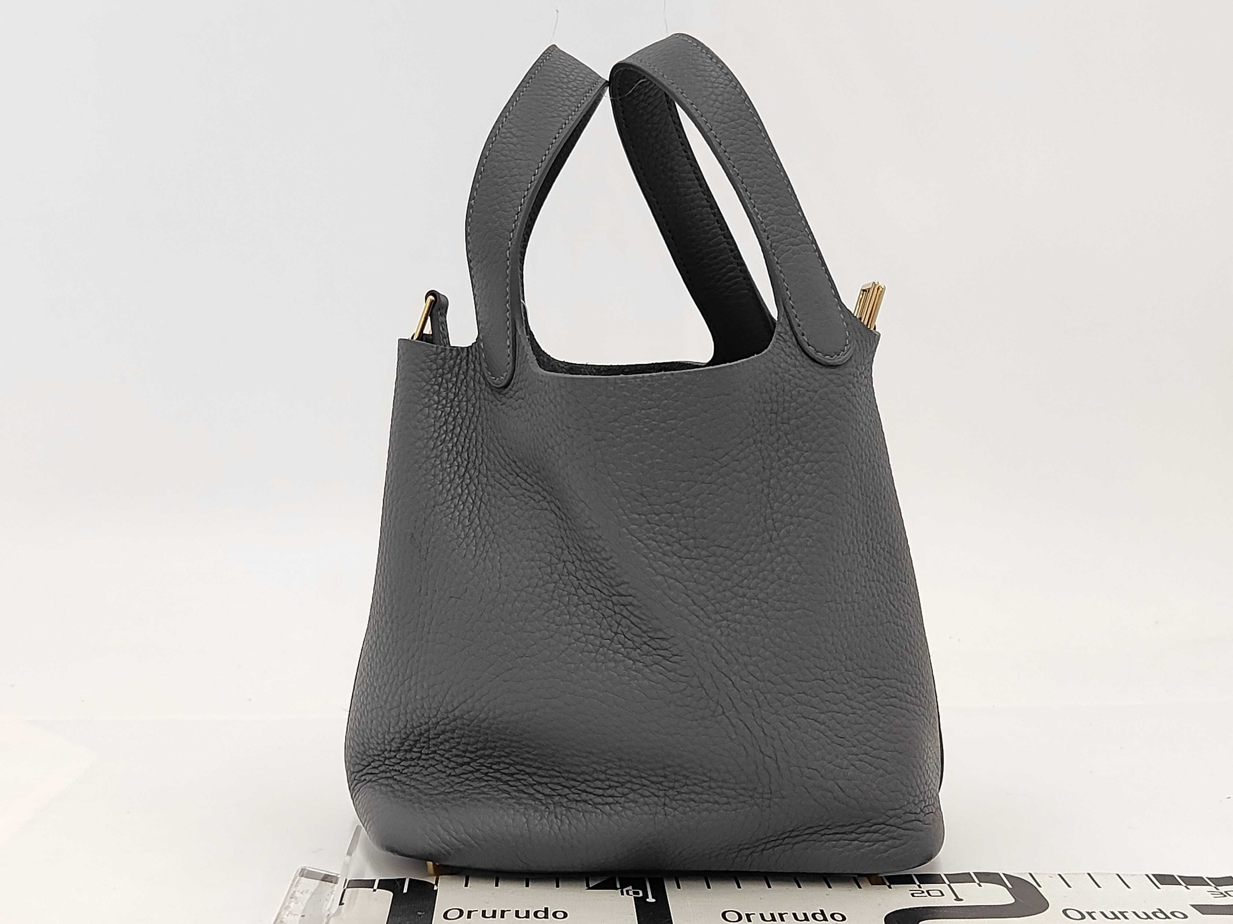 Picotan Lock PM Gray Gold Hardware W Engraved Handbag — view 2
