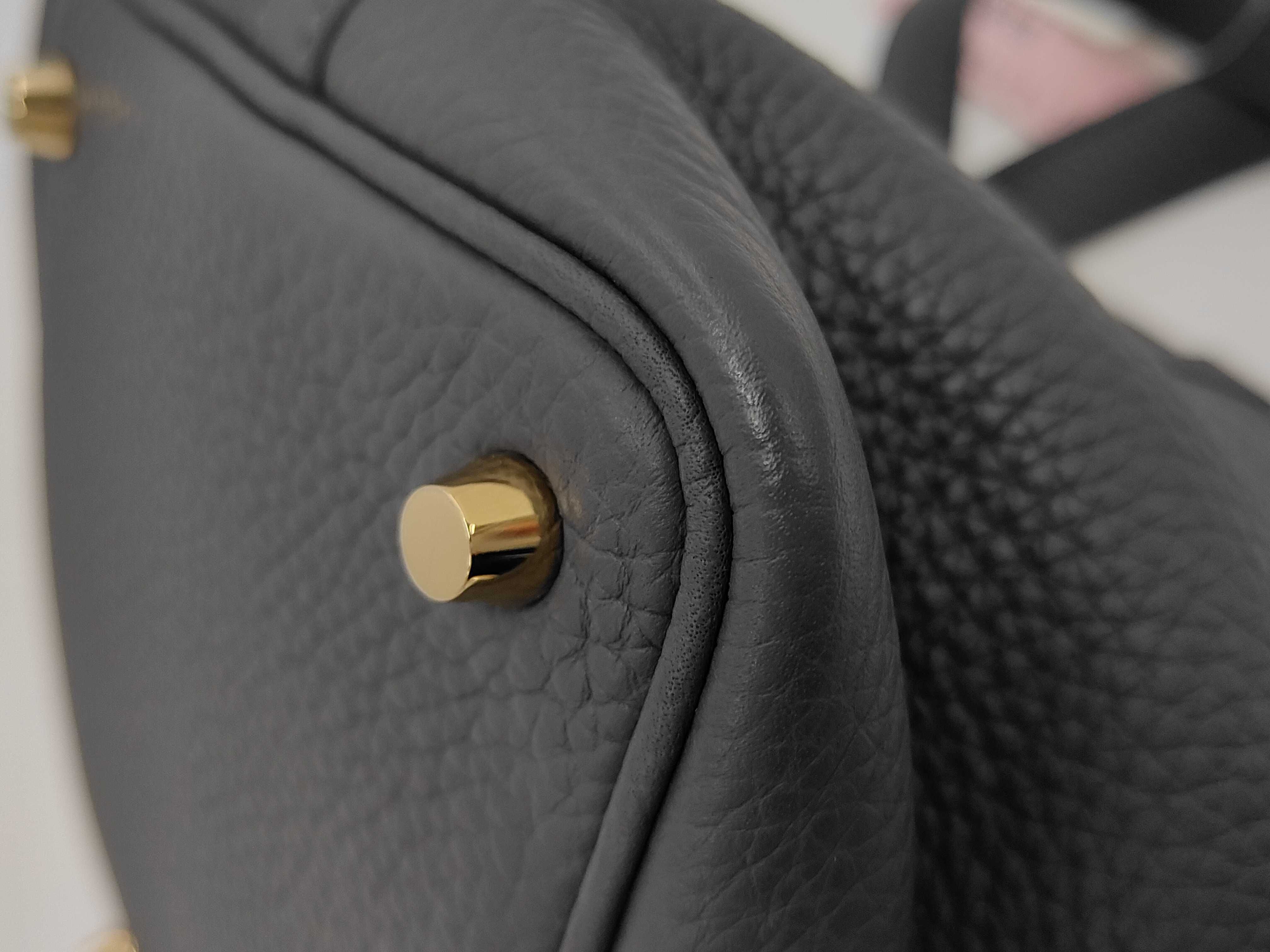Picotan Lock PM Gray Gold Hardware W Engraved Handbag — view 3