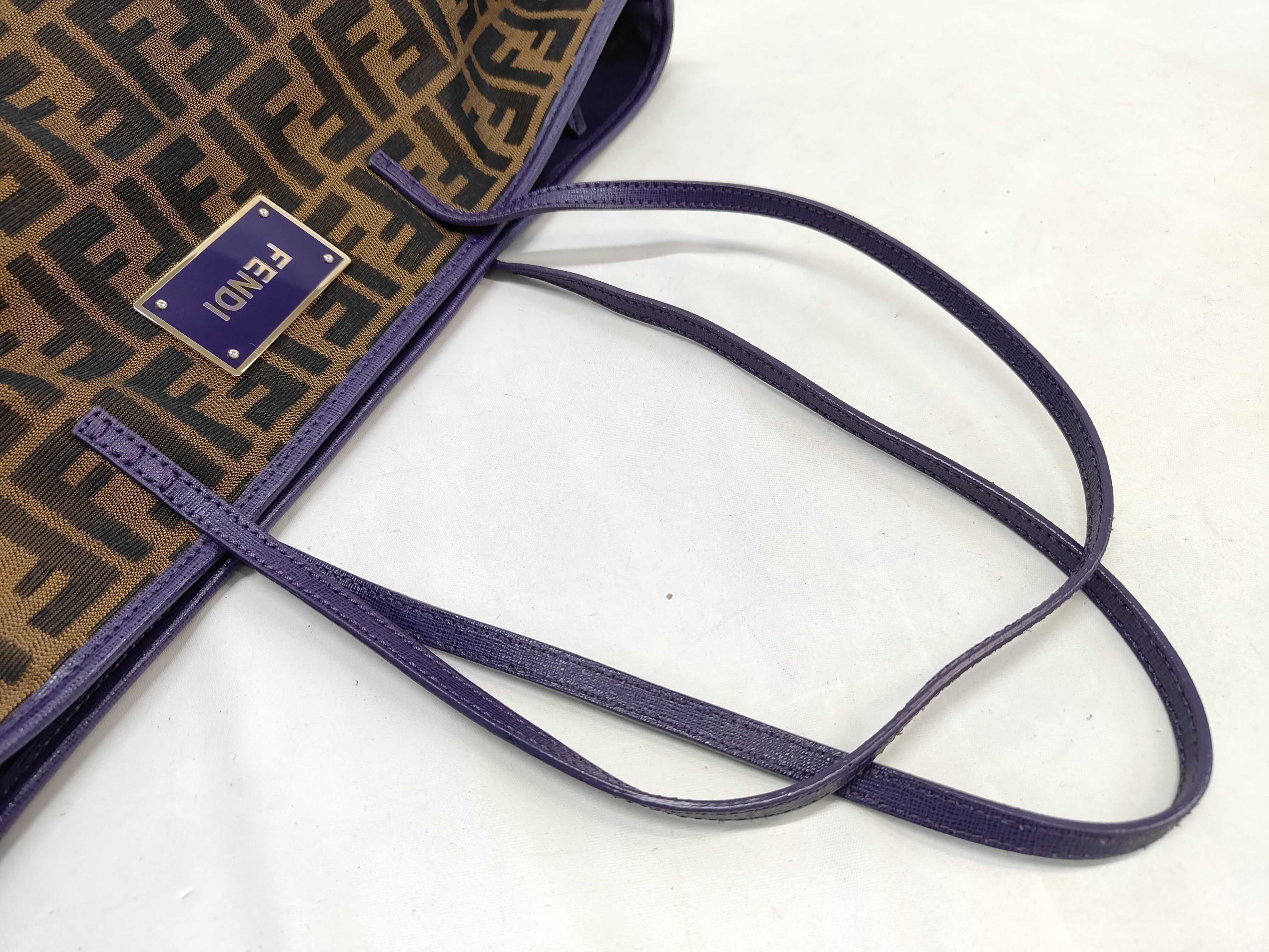 Zucca Canvas x PVC Tote Bag, Brown x Purple, 8BH185 — view 3