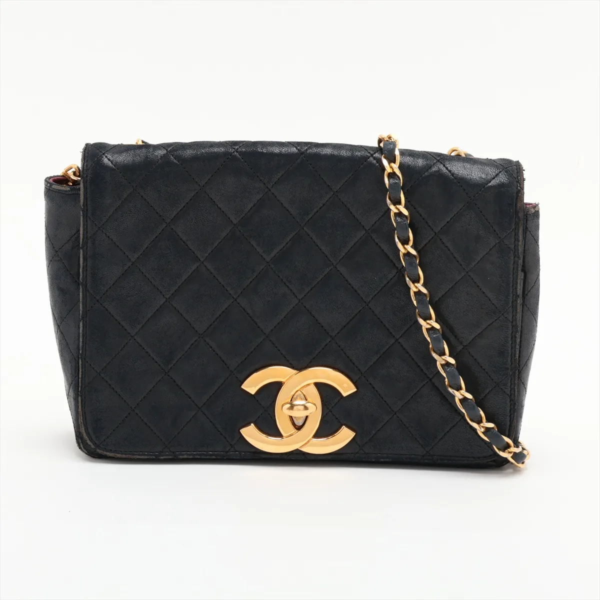Matelassé Lambskin Single Flap Single Chain Bag, Black with Gold Hardware