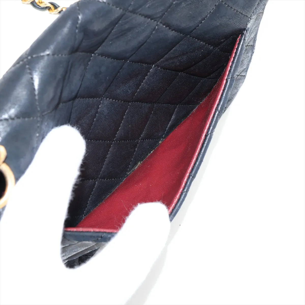 Matelassé Lambskin Single Flap Single Chain Bag, Black with Gold Hardware — view 11