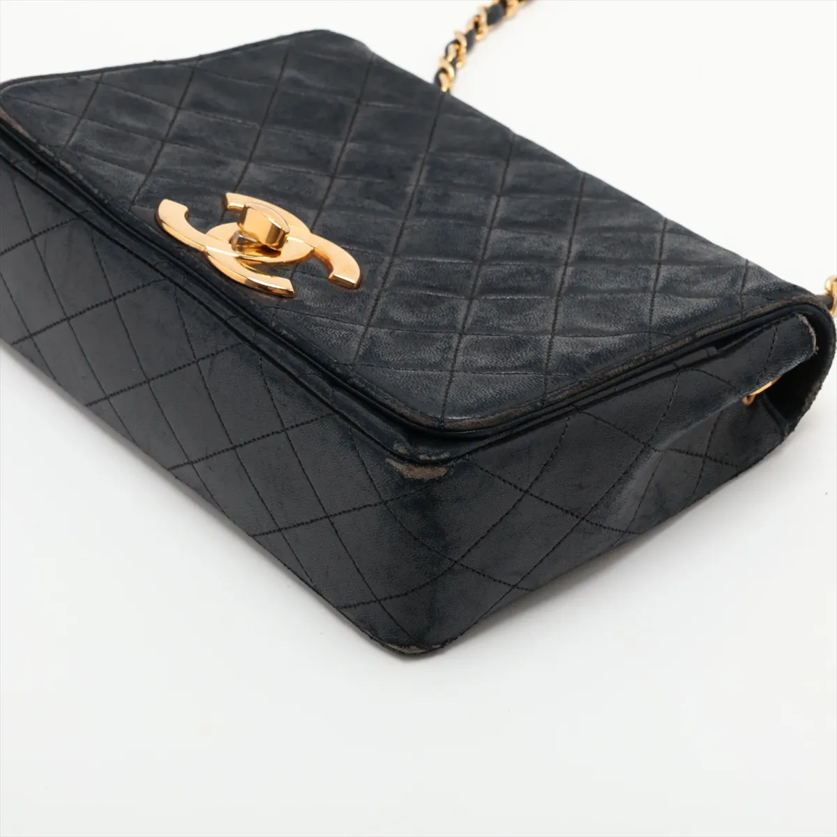 Matelassé Lambskin Single Flap Single Chain Bag, Black with Gold Hardware — view 3