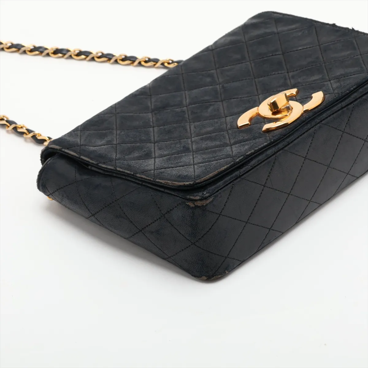 Matelassé Lambskin Single Flap Single Chain Bag, Black with Gold Hardware — view 4