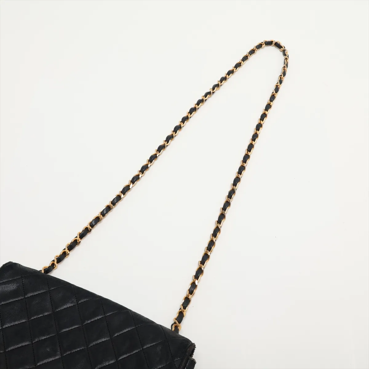 Matelassé Lambskin Single Flap Single Chain Bag, Black with Gold Hardware — view 5
