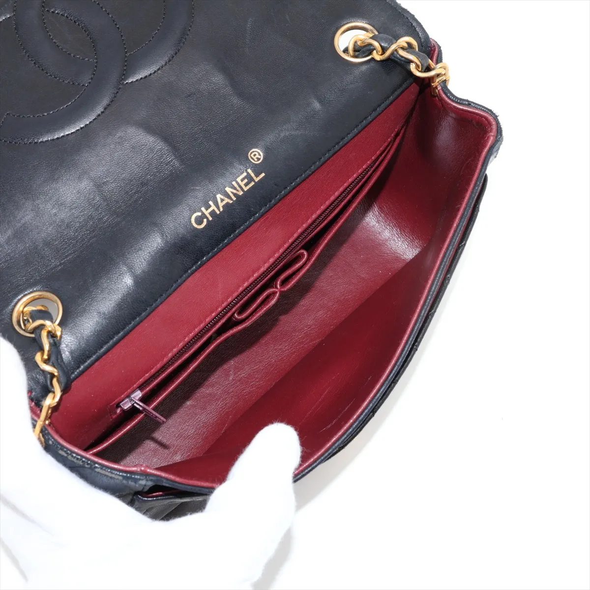 Matelassé Lambskin Single Flap Single Chain Bag, Black with Gold Hardware — view 6