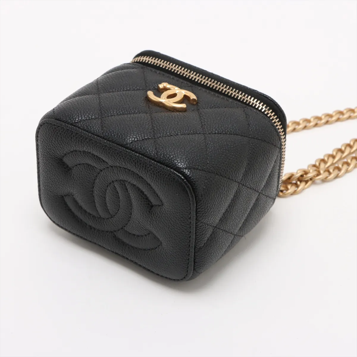 Matelasse Caviar Skin Chain Shoulder Bag Vanity Black Gold Hardware T40XTT1C Random Serial — view 3