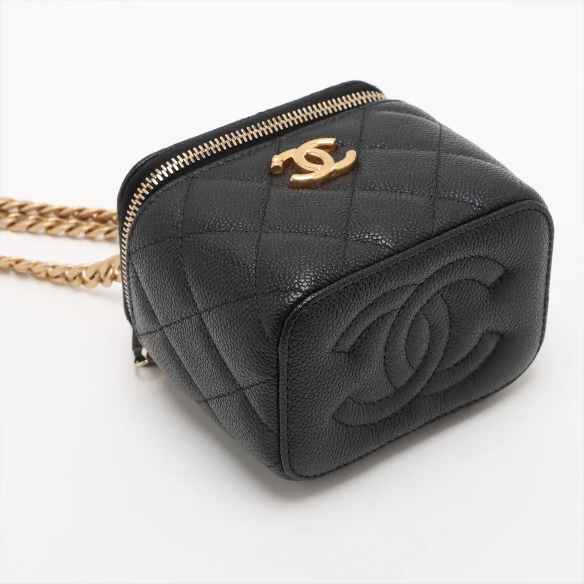 Matelasse Caviar Skin Chain Shoulder Bag Vanity Black Gold Hardware T40XTT1C Random Serial — view 4