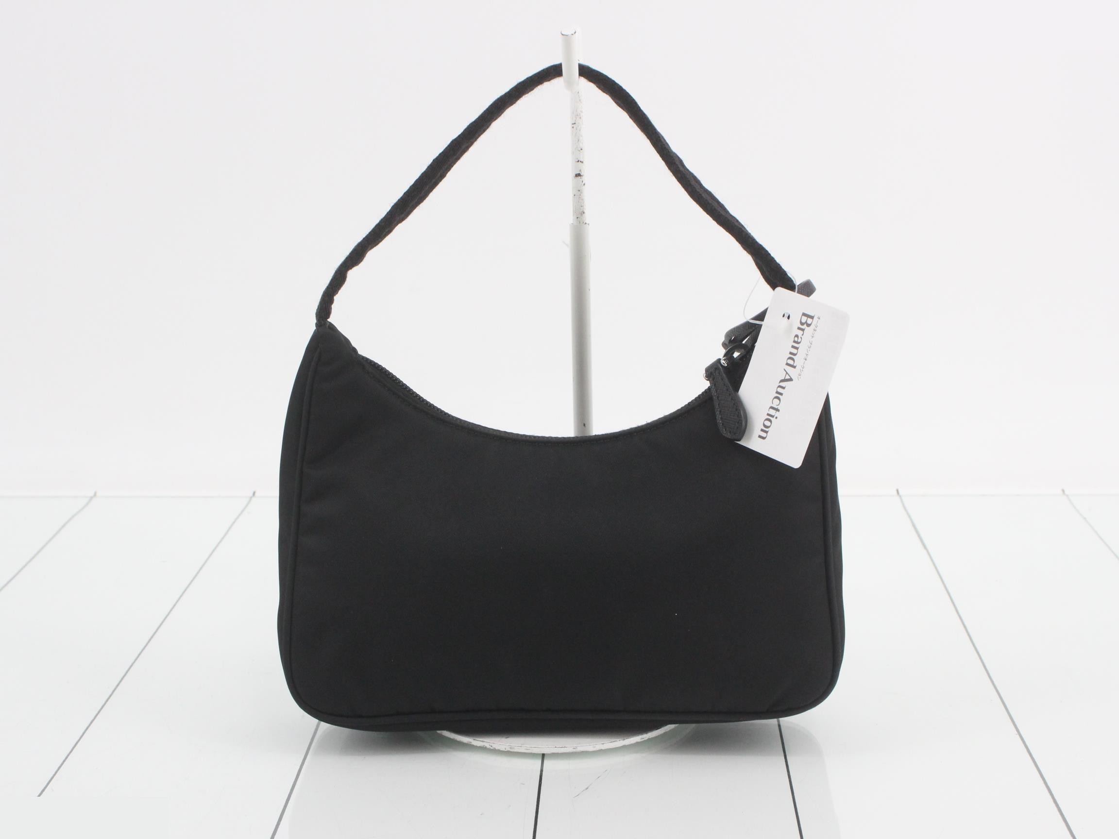 Nylon handbag with triangular plate, black — view 2