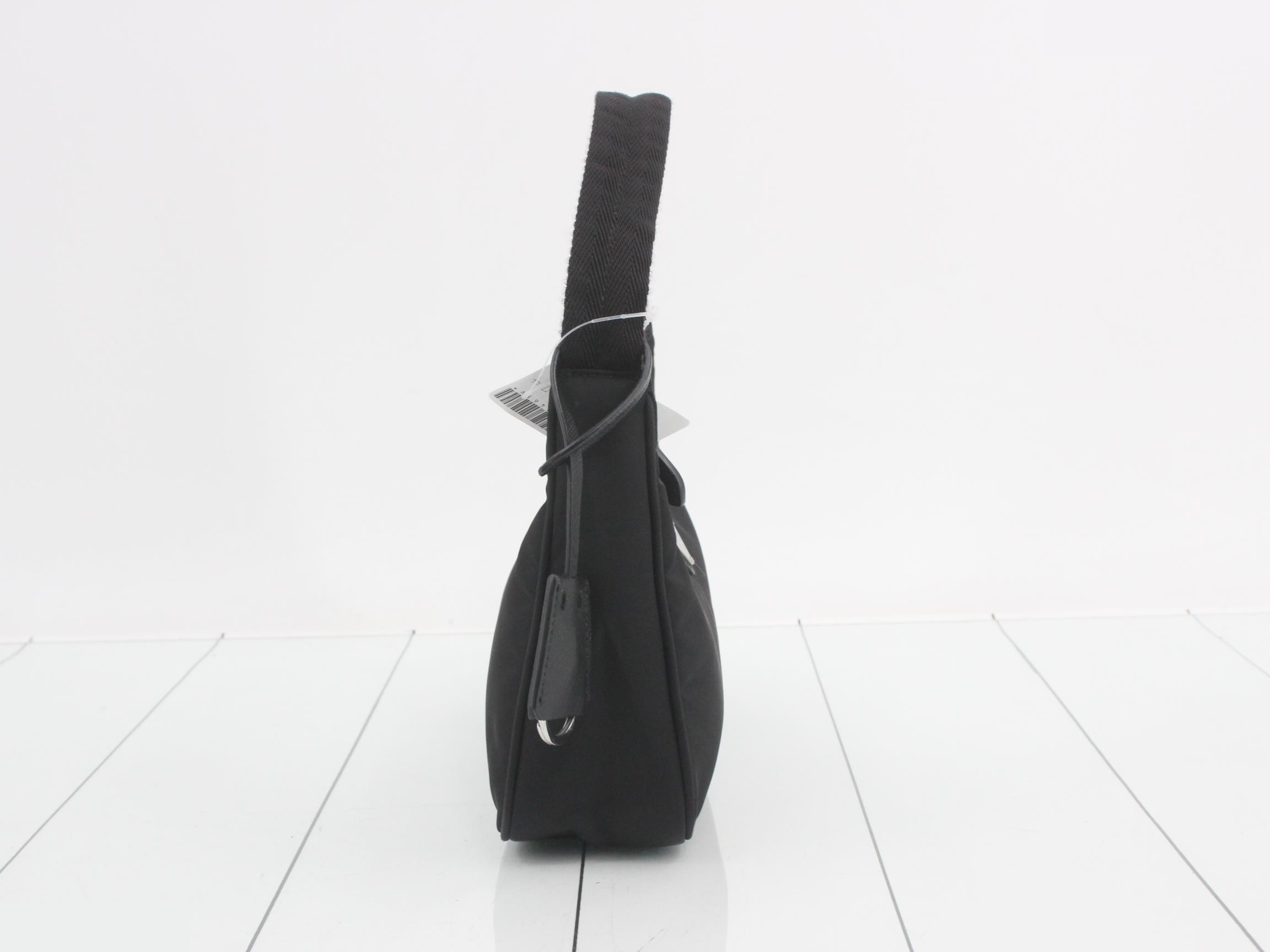 Nylon handbag with triangular plate, black — view 4