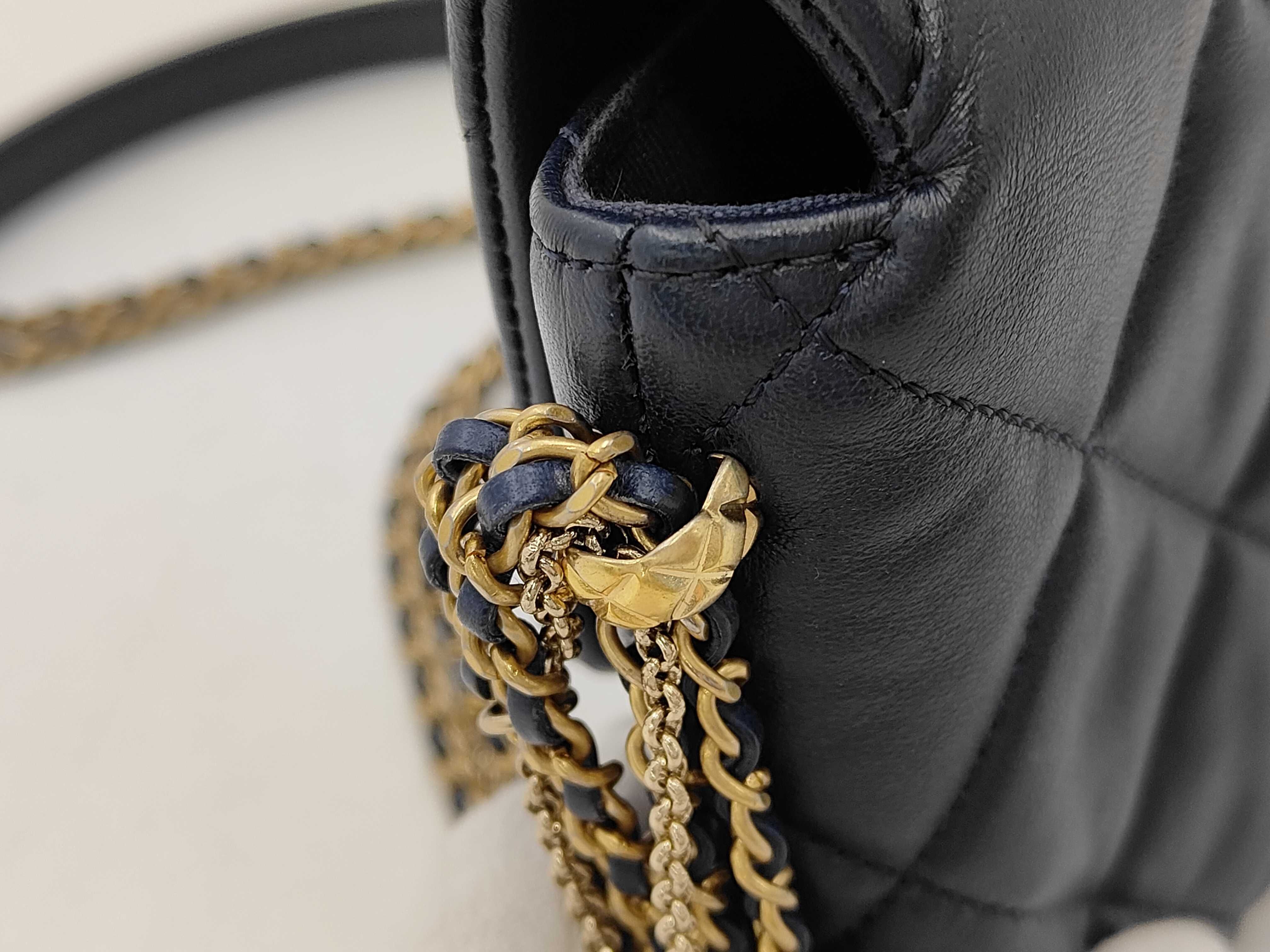 Matelassé Pearl Coco Lambskin Chain Shoulder Bag with Gold Hardware, Serial Number Plate, AS2563, Navy Shoulder Bag — view 3