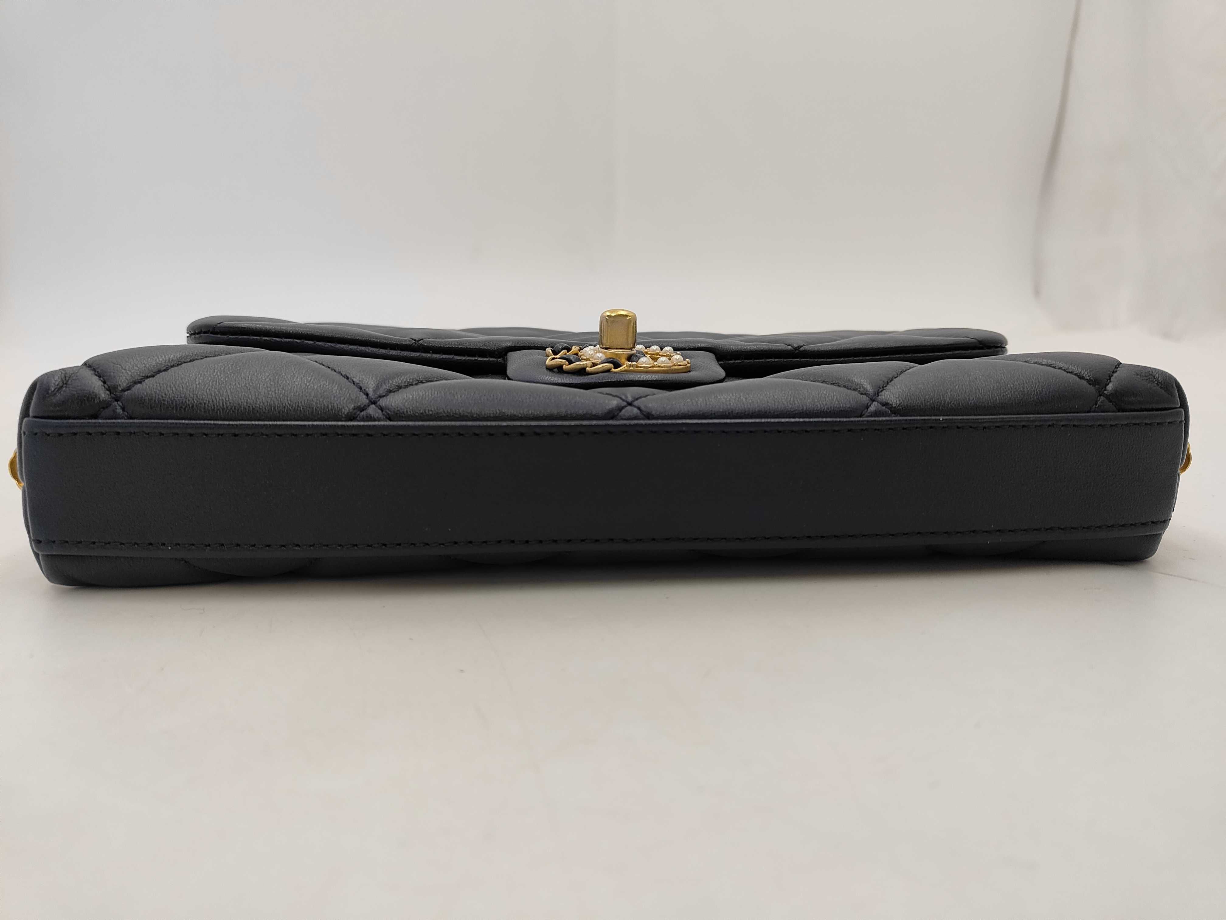 Matelassé Pearl Coco Lambskin Chain Shoulder Bag with Gold Hardware, Serial Number Plate, AS2563, Navy Shoulder Bag — view 4