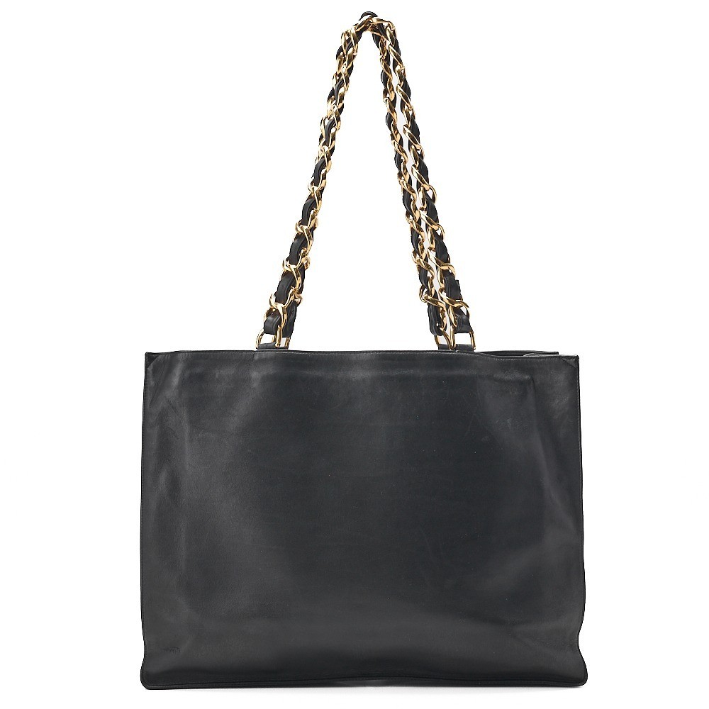 Lambskin, large Coco mark, giant chain shoulder bag, black, gold hardware, series 2. — view 2