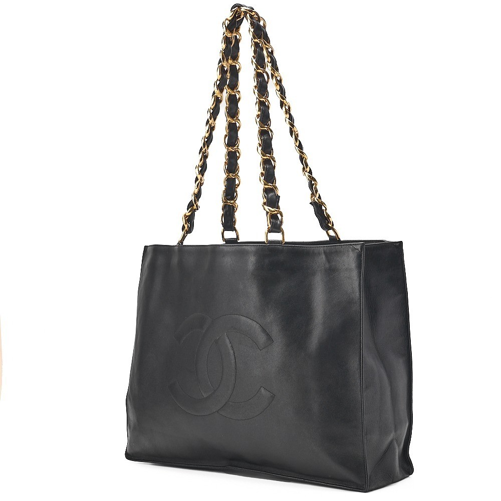 Lambskin, large Coco mark, giant chain shoulder bag, black, gold hardware, series 2. — view 4