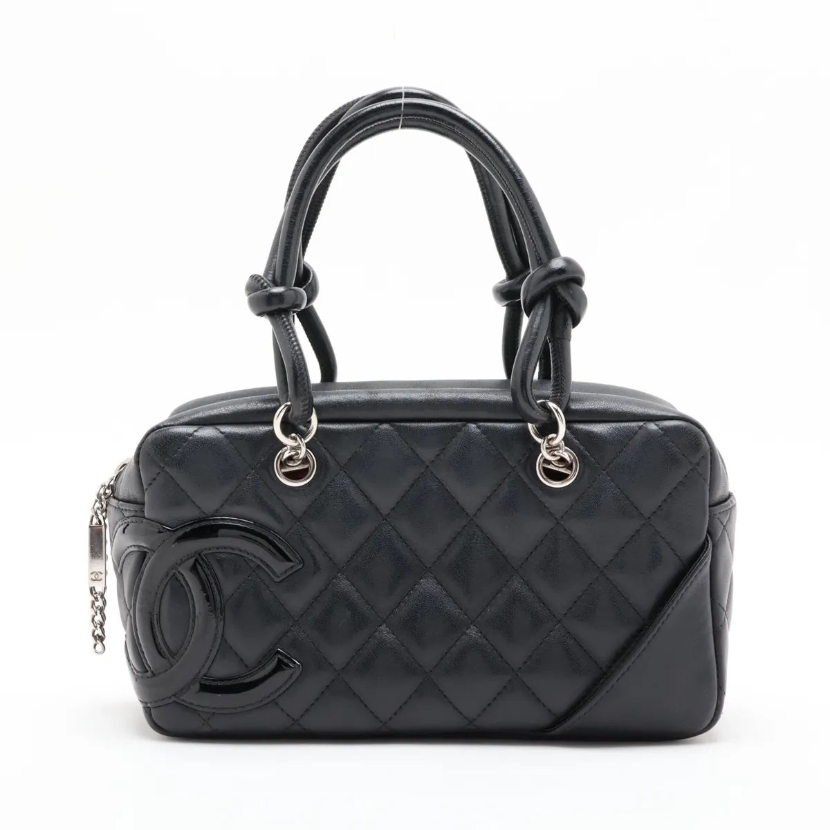 Cambon Line Lambskin Handbag, Black with Silver Hardware, 10026529 (Serial Number in the 10s)