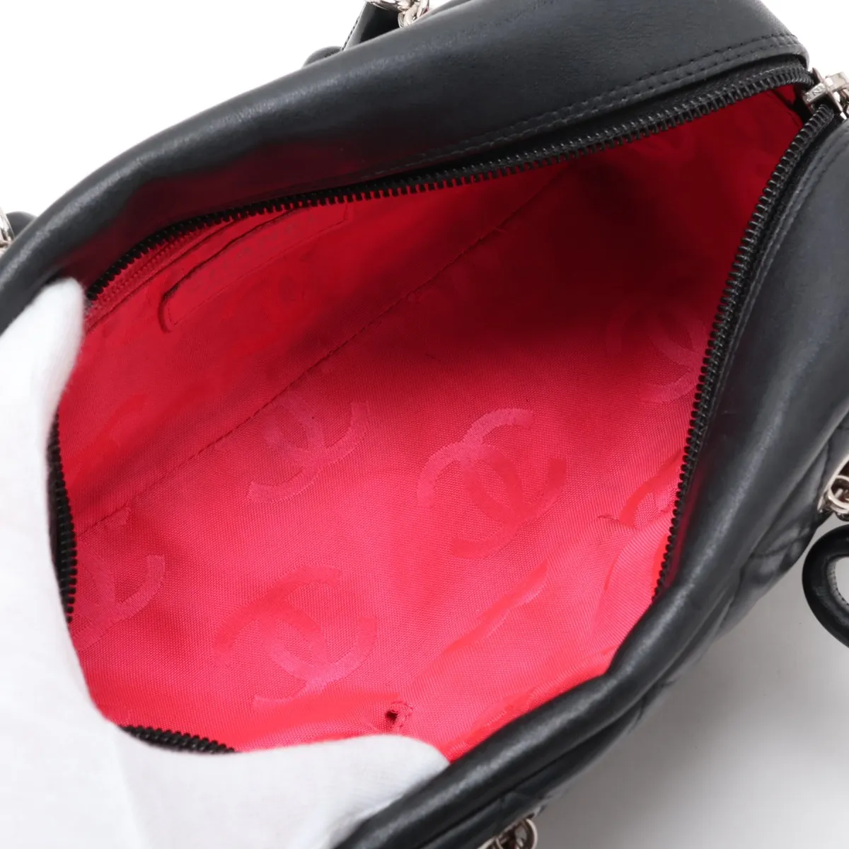Cambon Line Lambskin Handbag, Black with Silver Hardware, 10026529 (Serial Number in the 10s) — view 7