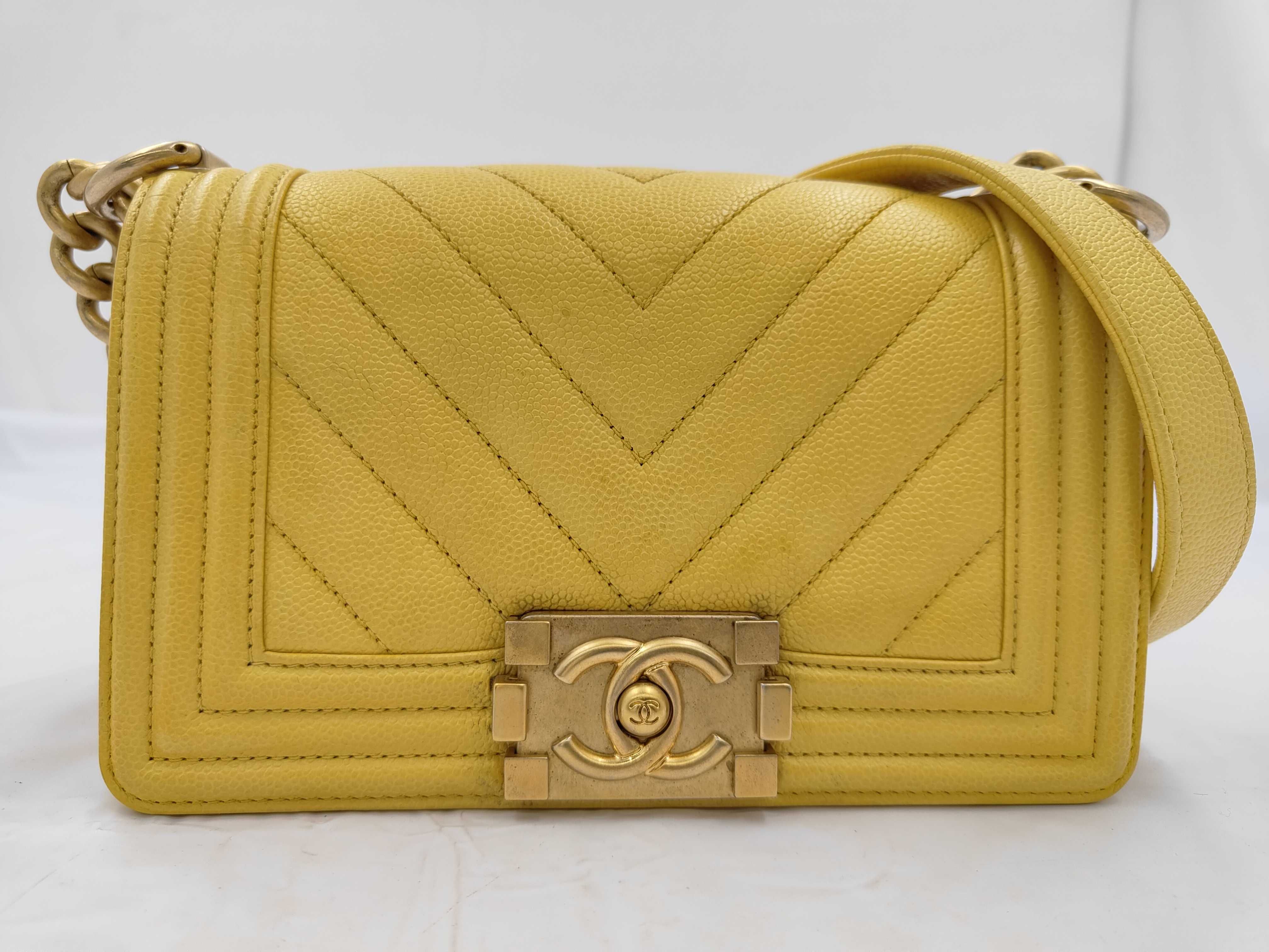 Boy Chanel 20 Chain Shoulder Bag, Caviar Yellow