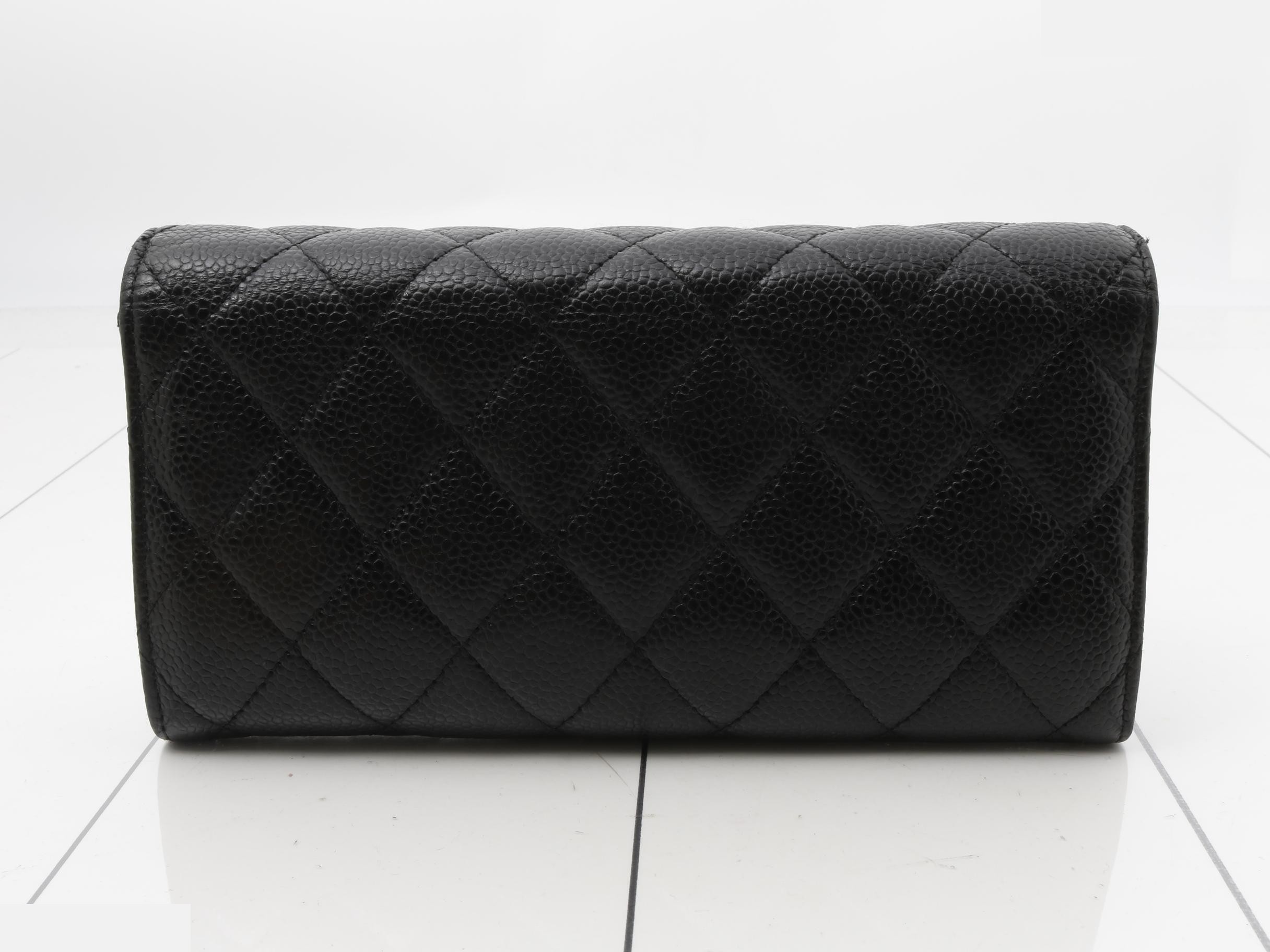 Matelassé caviar leather long wallet with seal — view 2