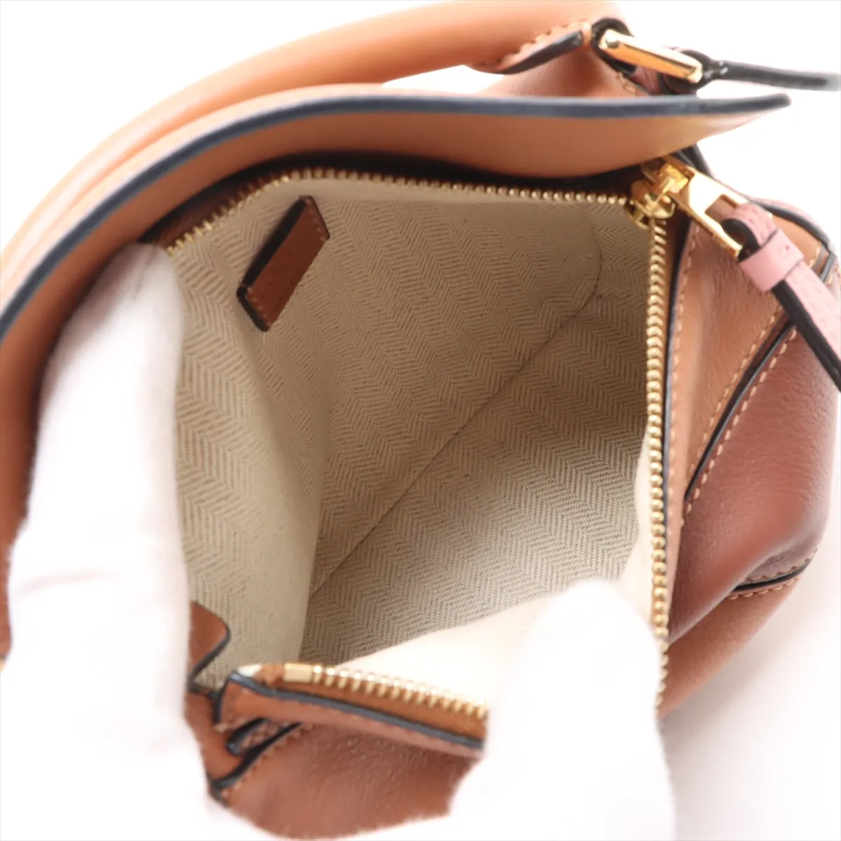 Mini Puzzle Bag Leather 2WAY Handbag Brown x Pink — view 8