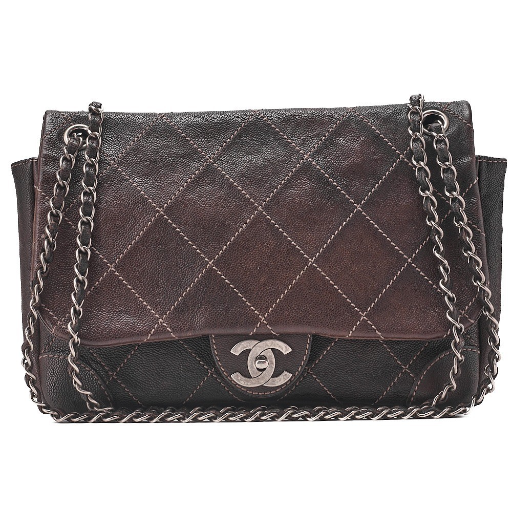 Caviar Skin Wild Stitch Single Chain Shoulder Bag, Black