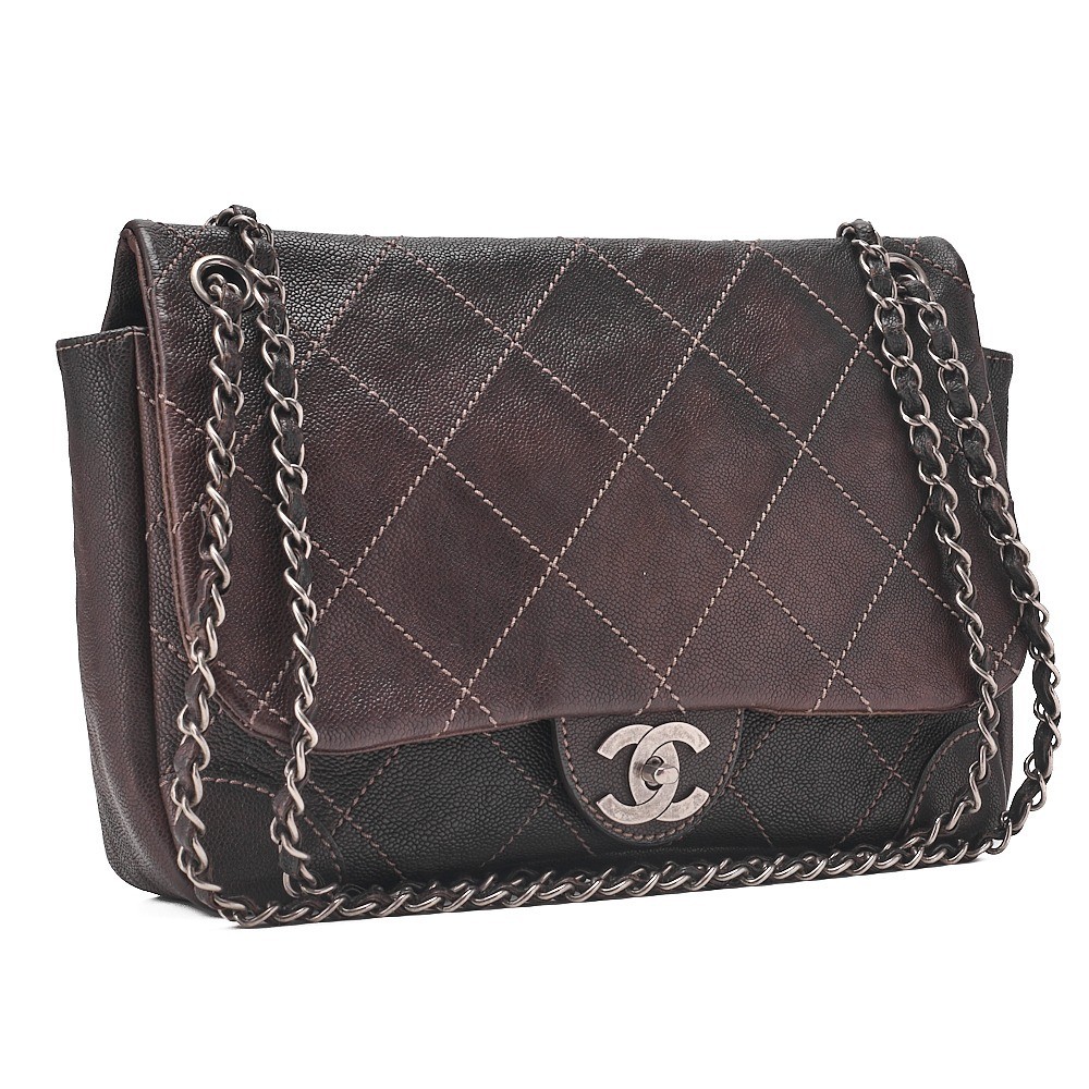 Caviar Skin Wild Stitch Single Chain Shoulder Bag, Black — view 3