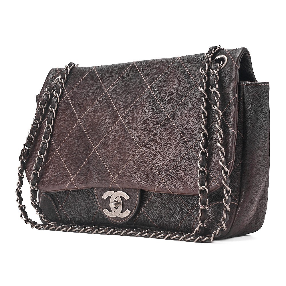 Caviar Skin Wild Stitch Single Chain Shoulder Bag, Black — view 4