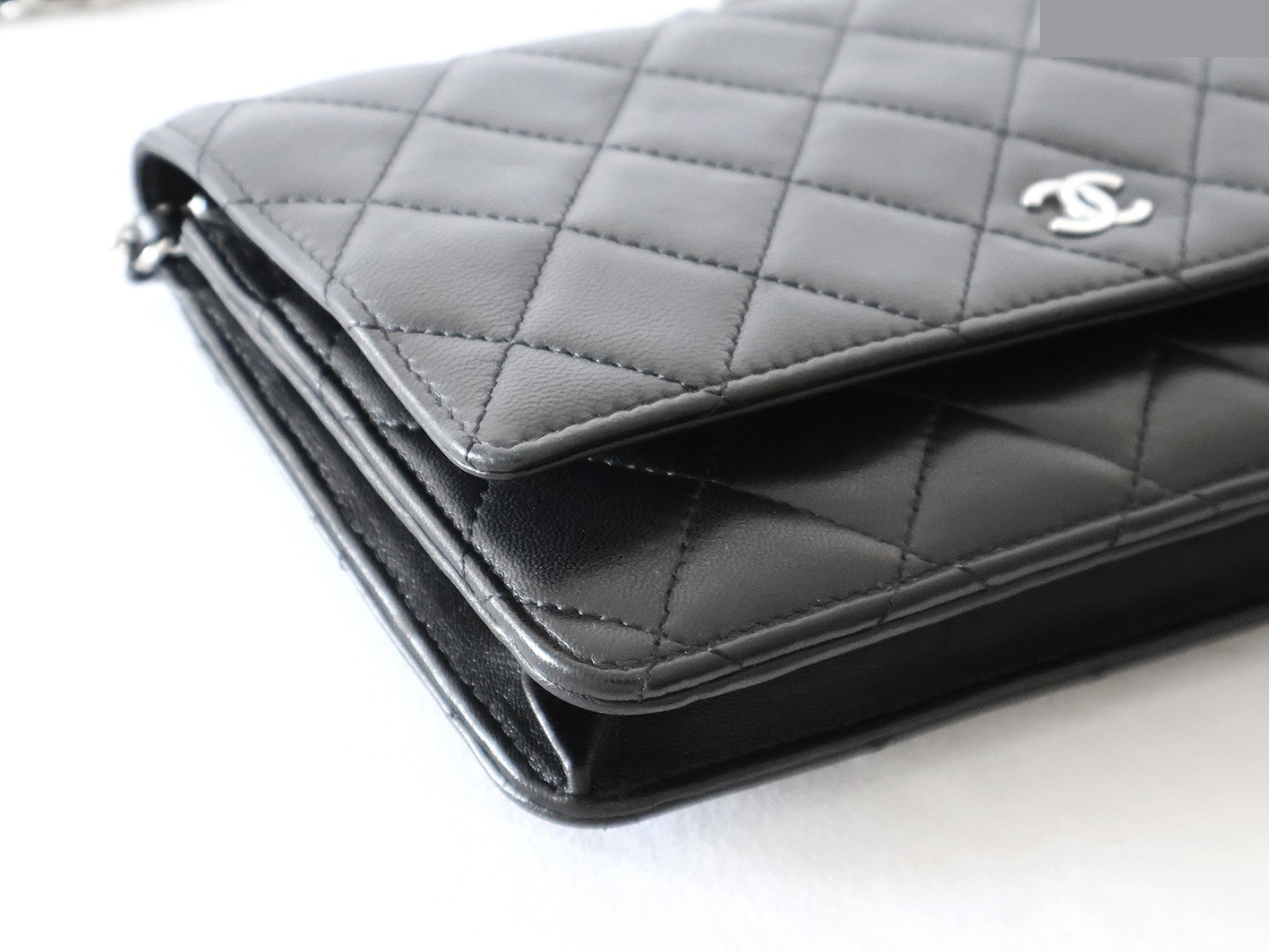 Lambskin Matelassé Chain Wallet Shoulder Bag, Black — view 3
