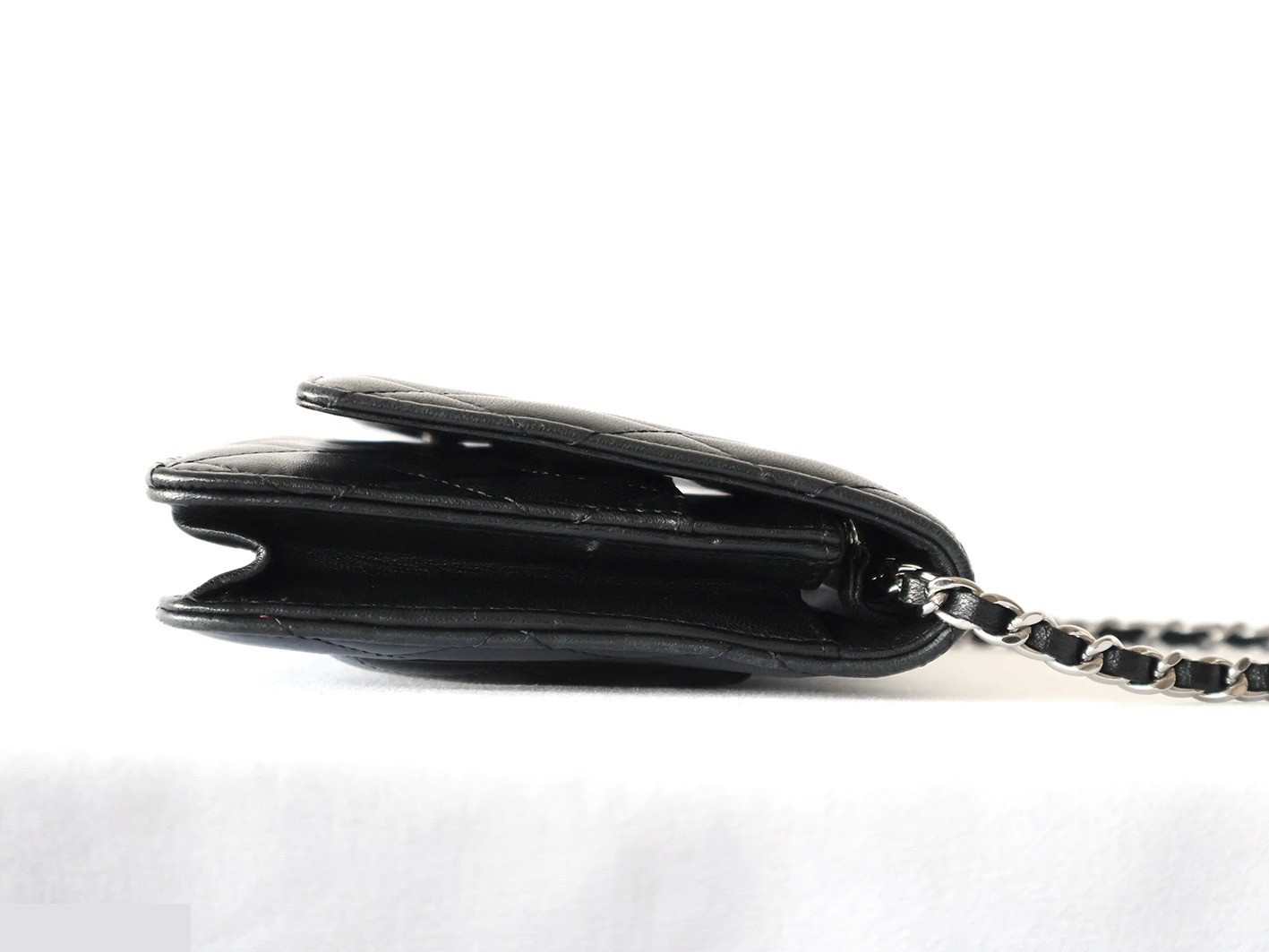 Lambskin Matelassé Chain Wallet Shoulder Bag, Black — view 6