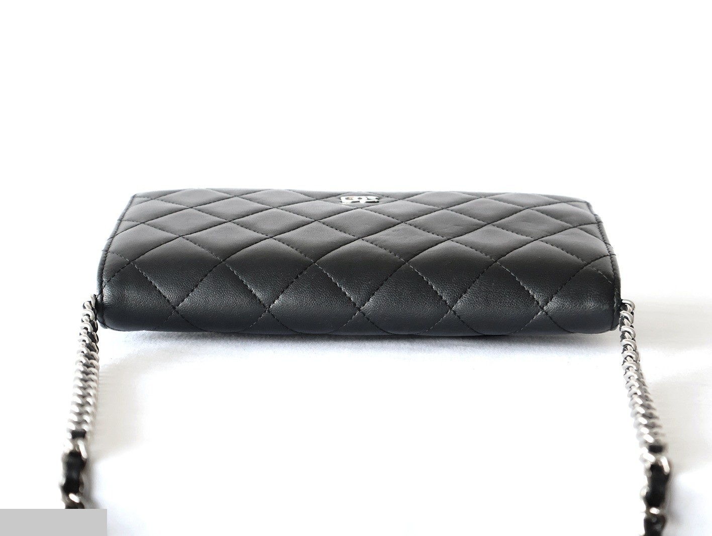 Lambskin Matelassé Chain Wallet Shoulder Bag, Black — view 7