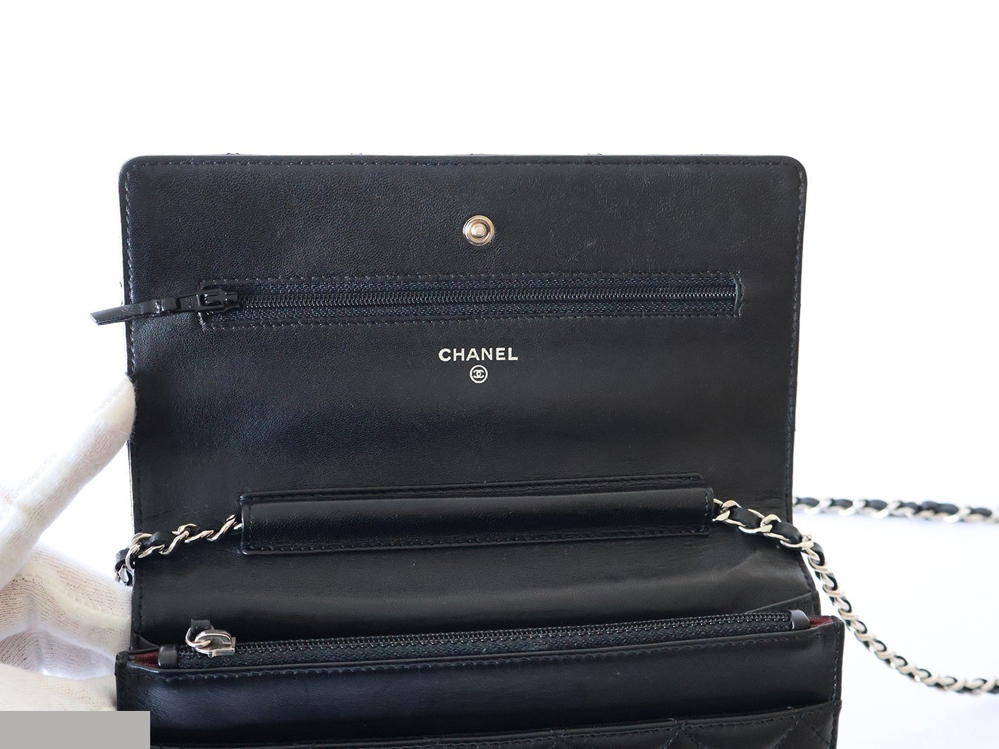 Lambskin Matelassé Chain Wallet Shoulder Bag, Black — view 9