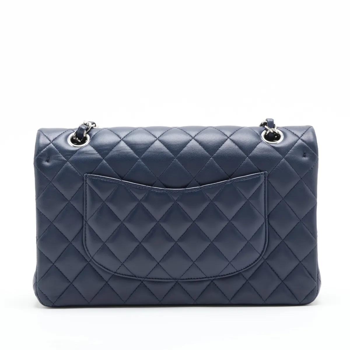 [Individually packaged] Chanel Matelassé 25 Lambskin Double Flap Double Chain Bag, Navy, Silver Hardware, 22517921, Serial Number 22, A01112 — view 2