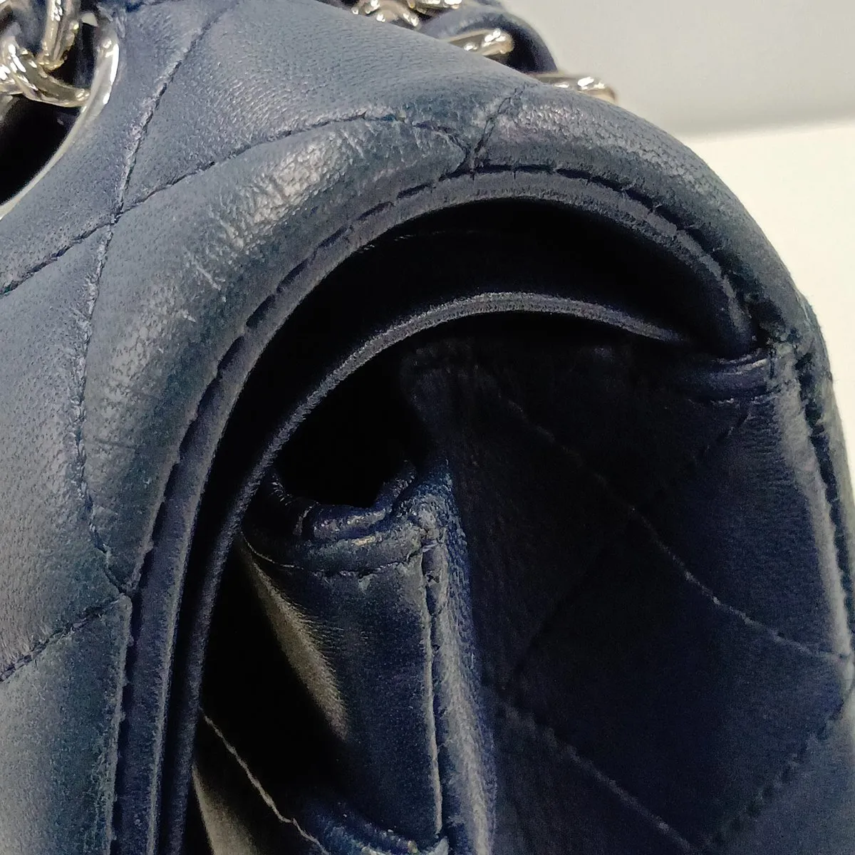 [Individually packaged] Chanel Matelassé 25 Lambskin Double Flap Double Chain Bag, Navy, Silver Hardware, 22517921, Serial Number 22, A01112 — view 13