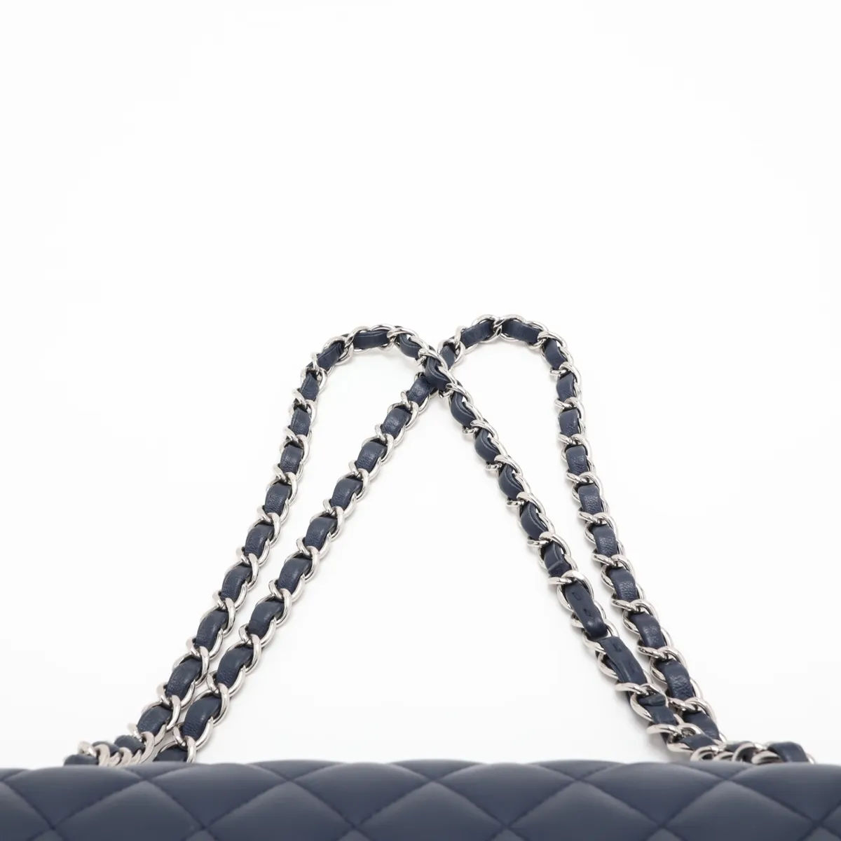 [Individually packaged] Chanel Matelassé 25 Lambskin Double Flap Double Chain Bag, Navy, Silver Hardware, 22517921, Serial Number 22, A01112 — view 6