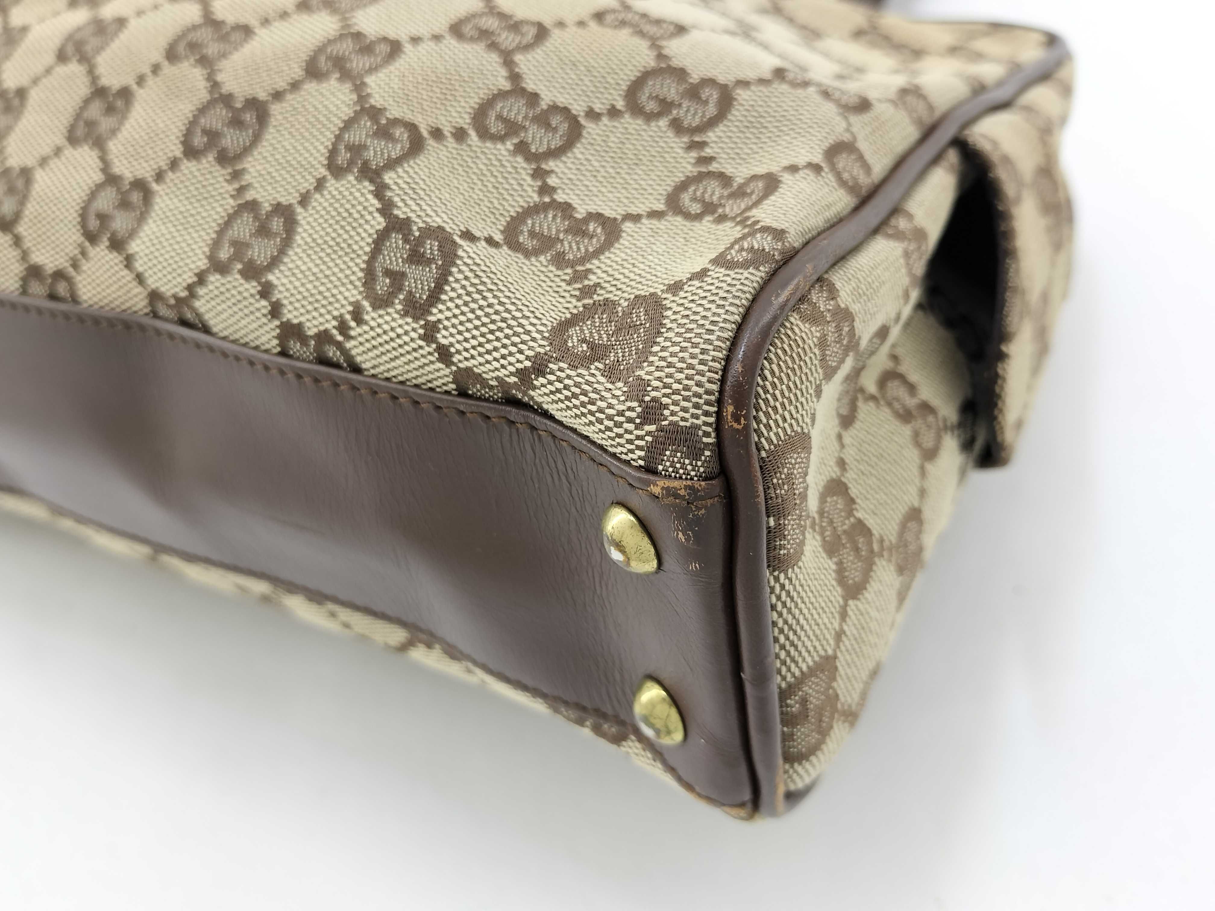 GG Canvas Leather Tote Bag, Beige x Brown Shoulder Bag — view 7