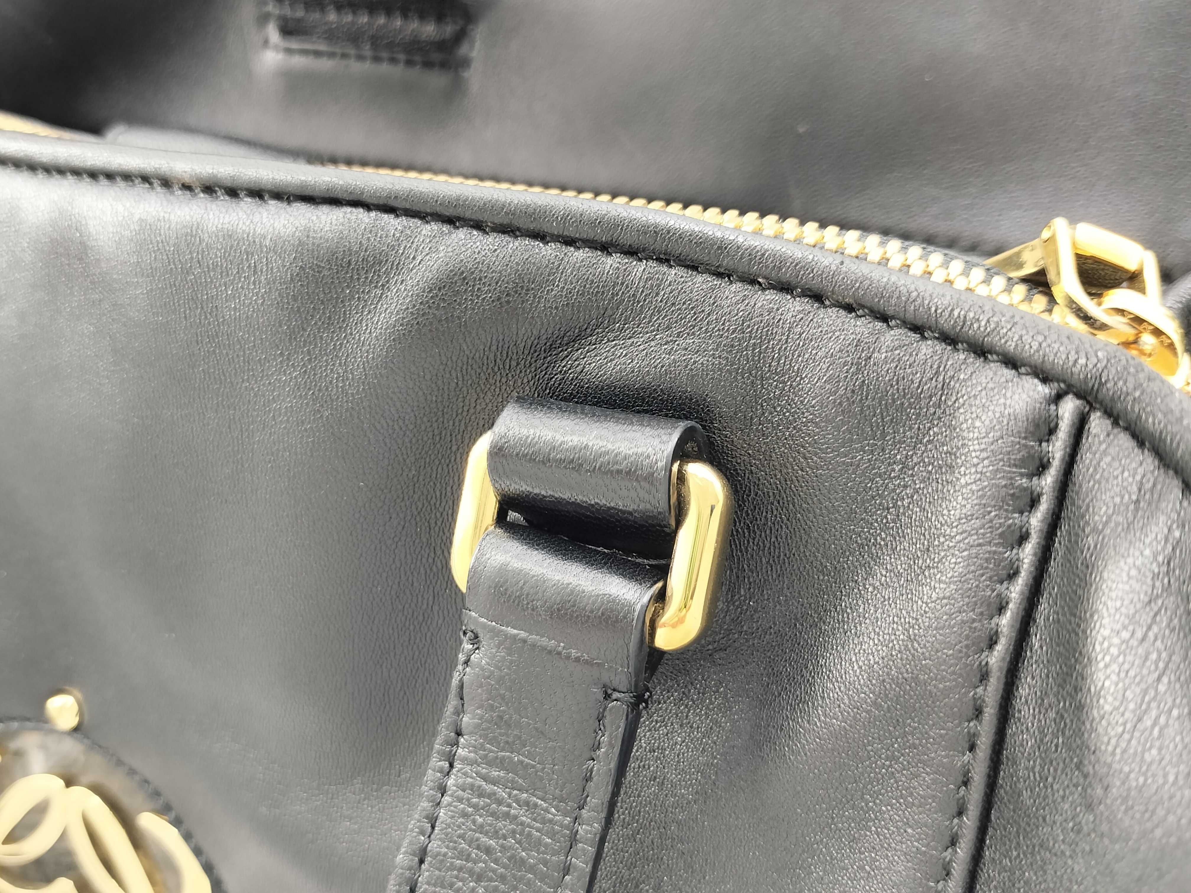 Anagram Maiato Tote Bag Black Leather Gold Logo Hardware Tote Bag — view 8