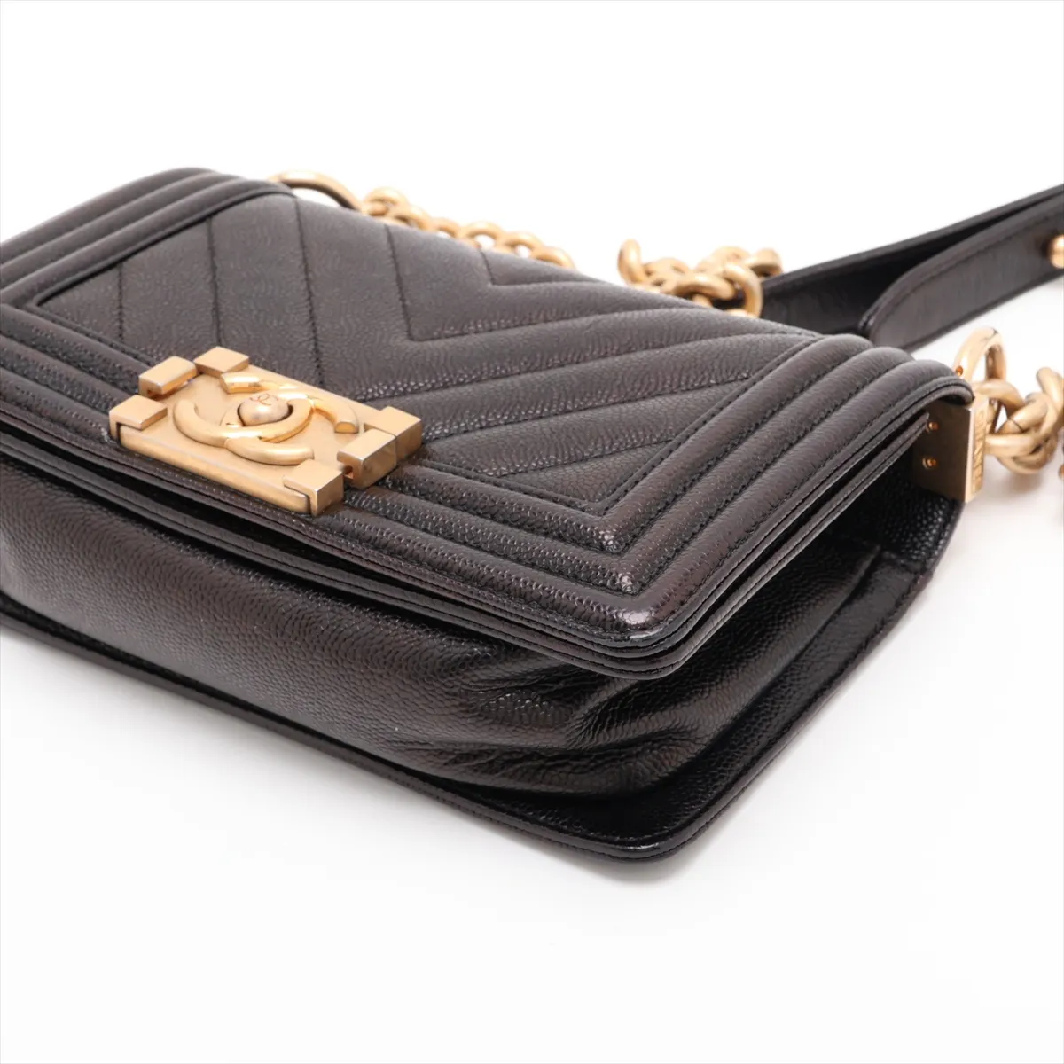 Boy Chanel 20 Small Caviar Skin Chain Shoulder Bag, Black with Gold Hardware, 24888498, Serial Number 24, A67085 — view 3