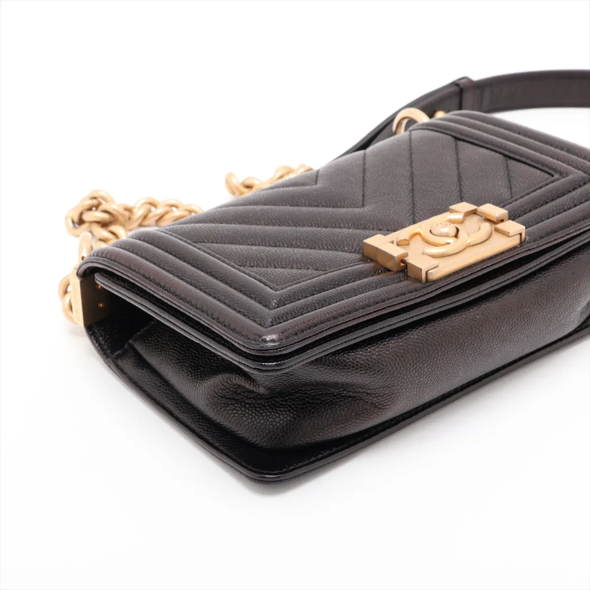 Boy Chanel 20 Small Caviar Skin Chain Shoulder Bag, Black with Gold Hardware, 24888498, Serial Number 24, A67085 — view 4