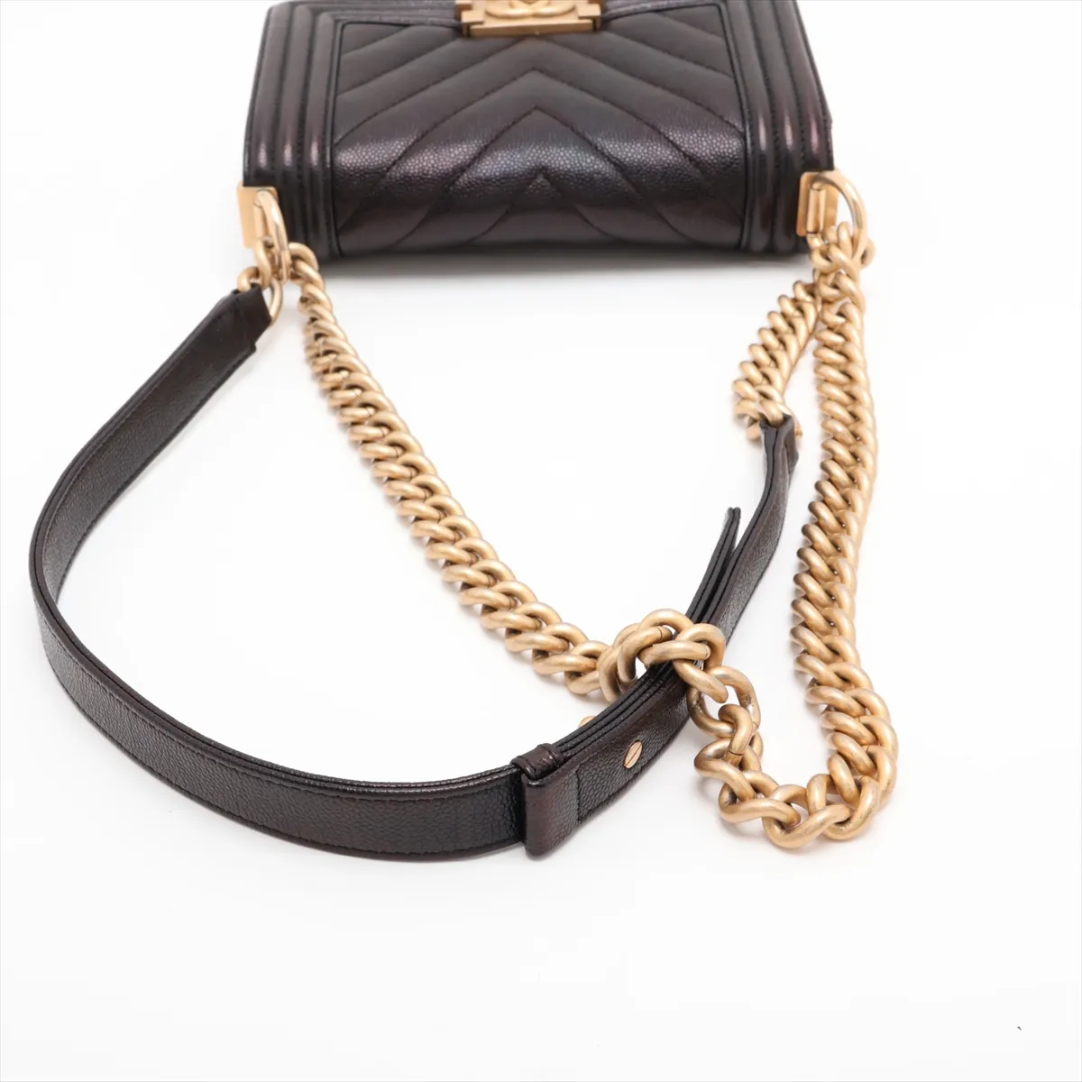 Boy Chanel 20 Small Caviar Skin Chain Shoulder Bag, Black with Gold Hardware, 24888498, Serial Number 24, A67085 — view 5