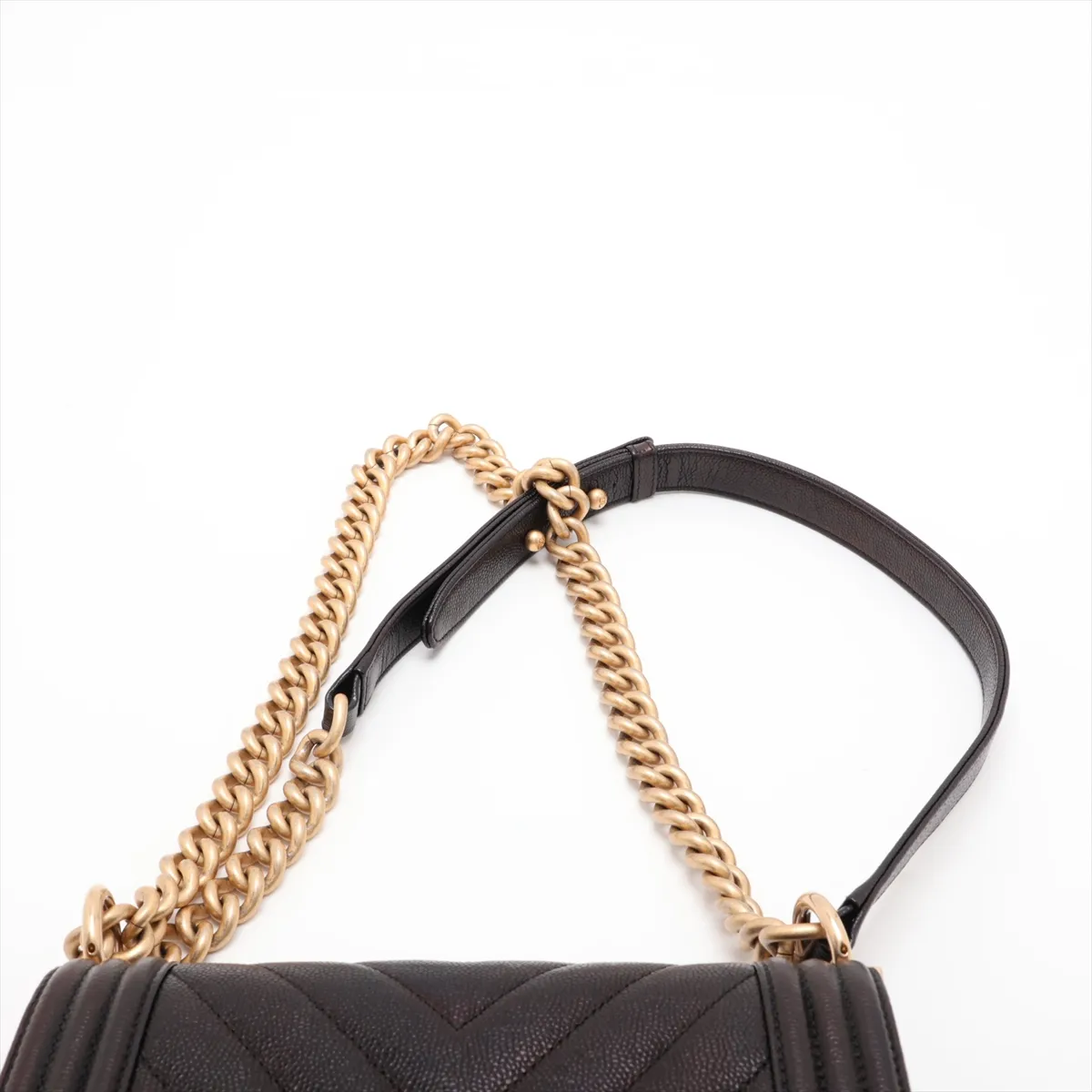 Boy Chanel 20 Small Caviar Skin Chain Shoulder Bag, Black with Gold Hardware, 24888498, Serial Number 24, A67085 — view 6