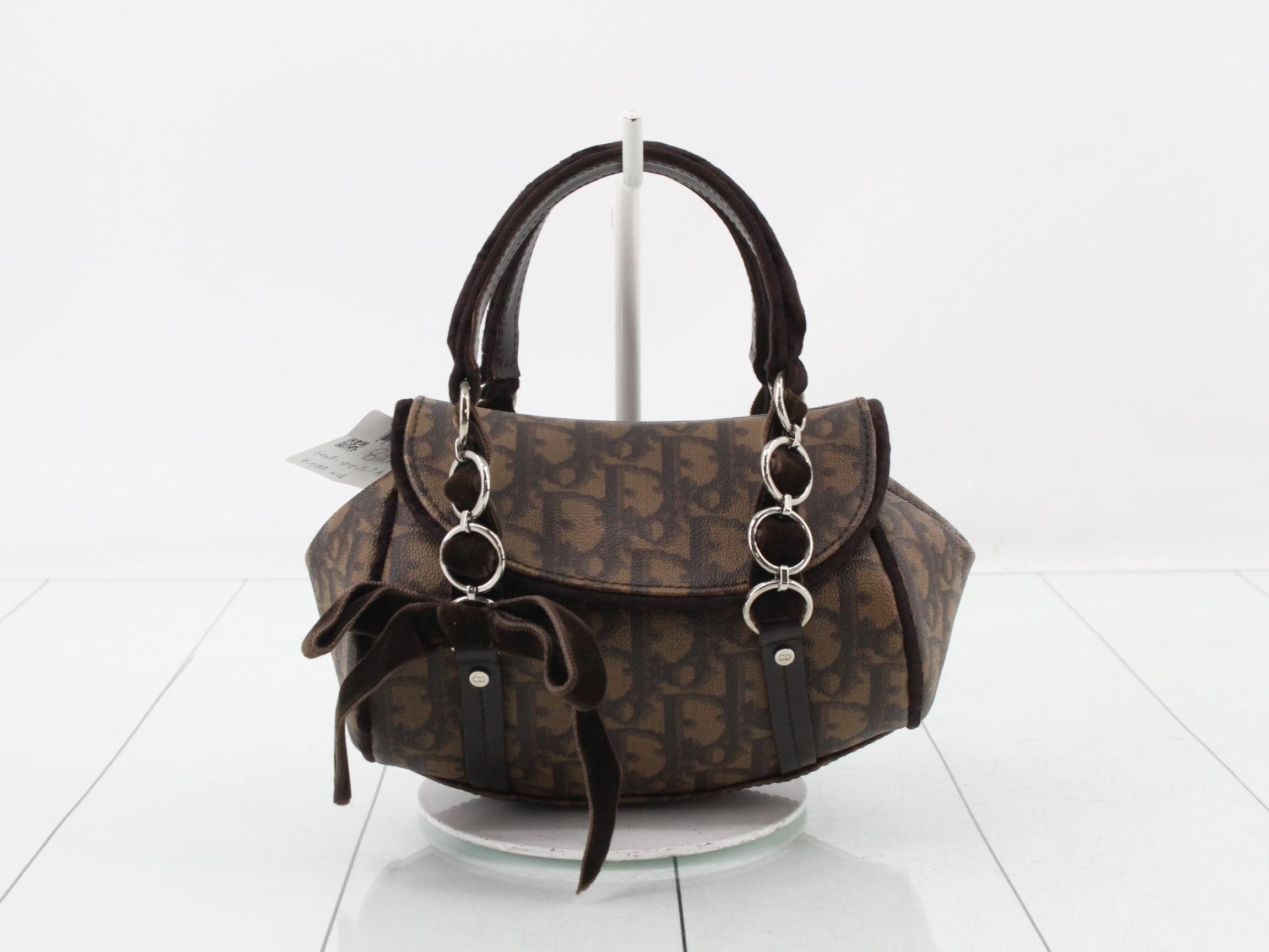 Trotter Romantic Chain Mini Bag, PVC/Velour, Dark Brown — view 2