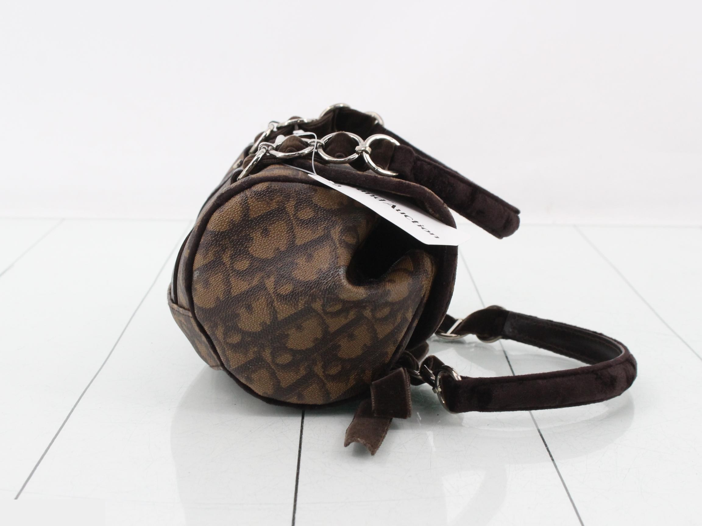 Trotter Romantic Chain Mini Bag, PVC/Velour, Dark Brown — view 3