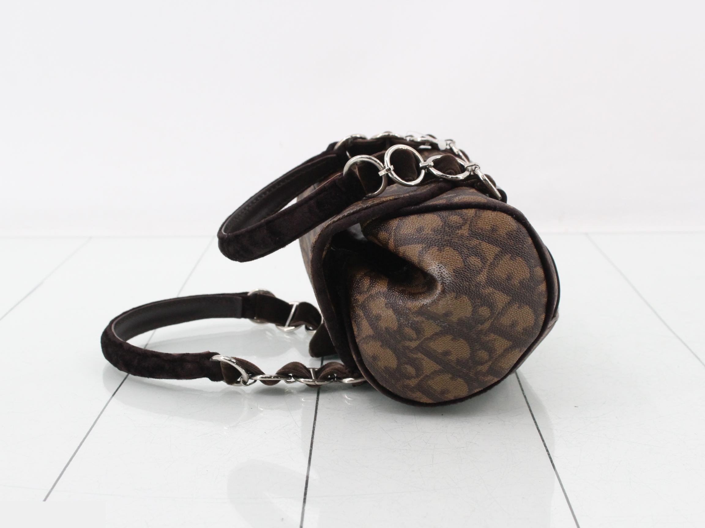 Trotter Romantic Chain Mini Bag, PVC/Velour, Dark Brown — view 4