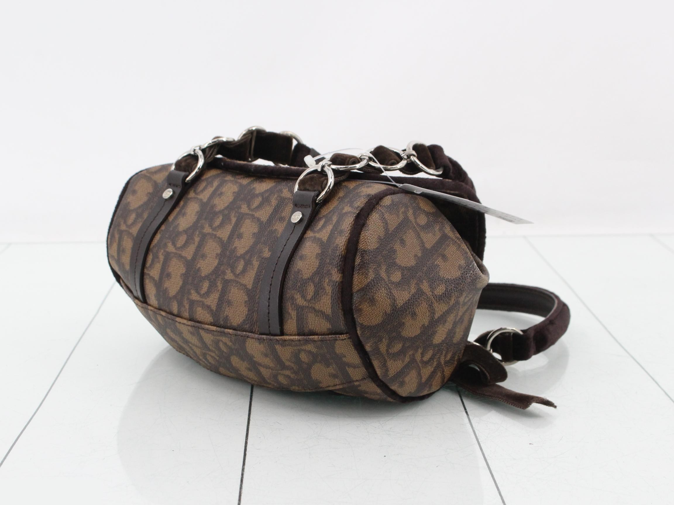 Trotter Romantic Chain Mini Bag, PVC/Velour, Dark Brown — view 6