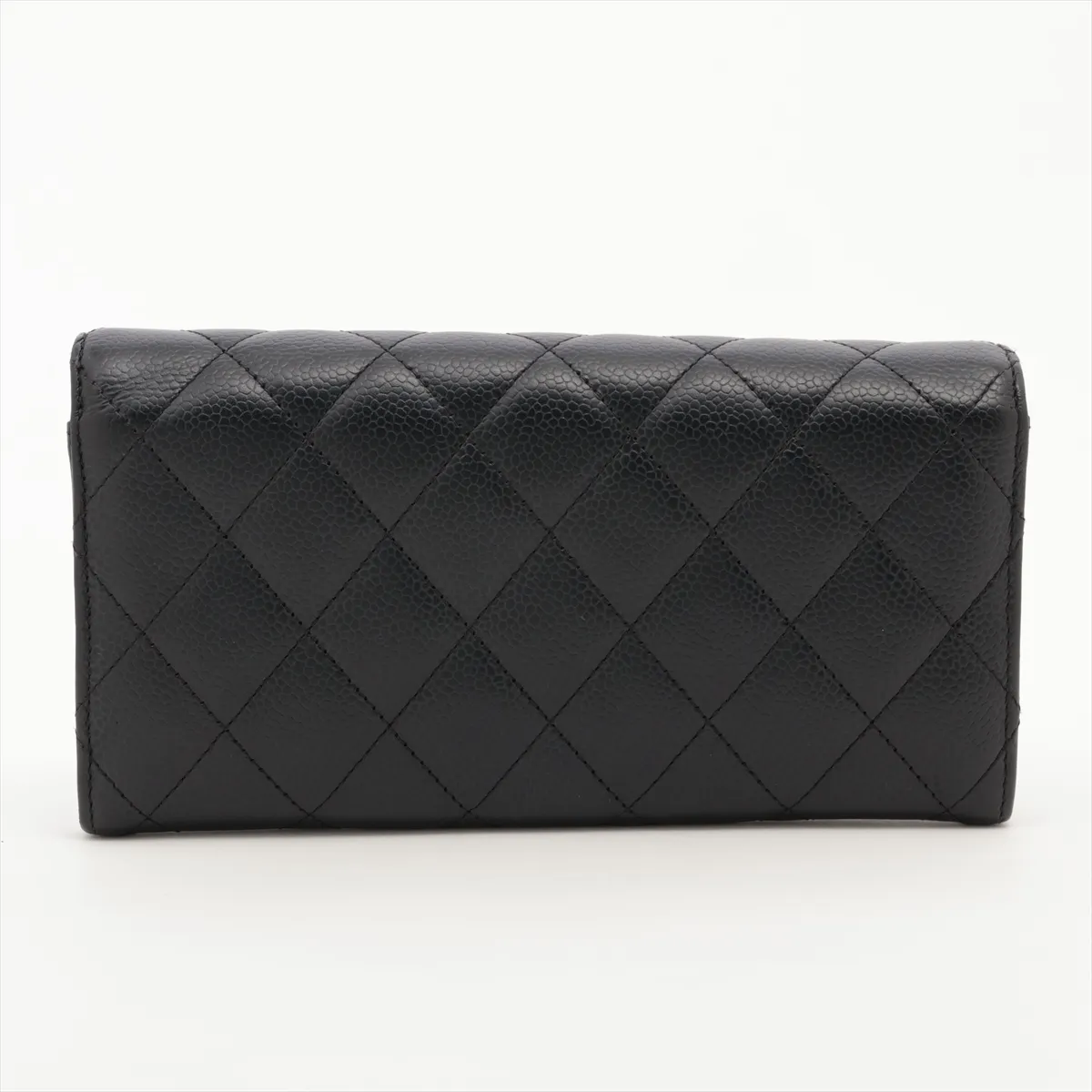 Matelassé Caviar Leather Long Wallet, Black with Gold Hardware, 25185071 — view 2