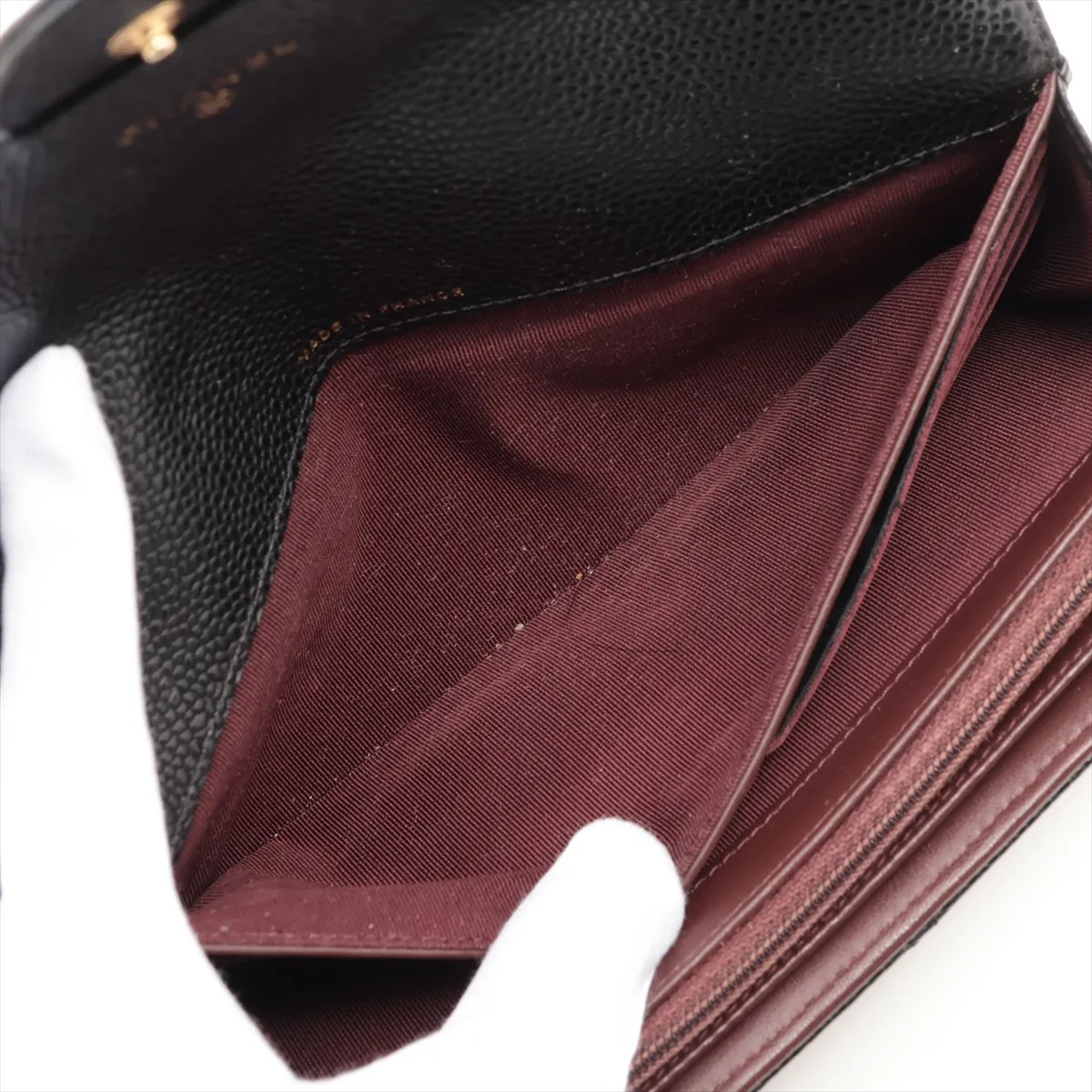 Matelassé Caviar Leather Long Wallet, Black with Gold Hardware, 25185071 — view 5